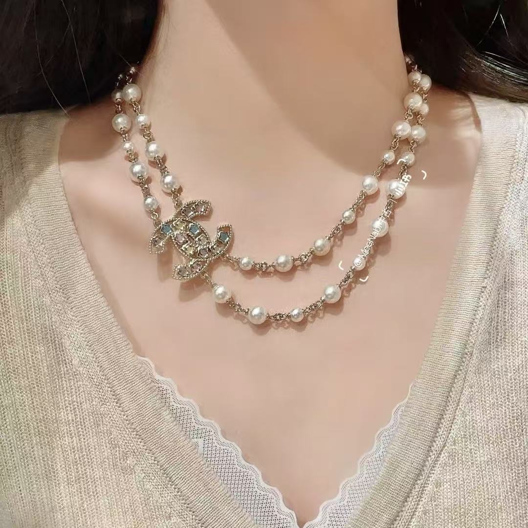 CHANE1 五芒星ダブルレイヤーパールセーターネックレス【50％割引+送料無料】