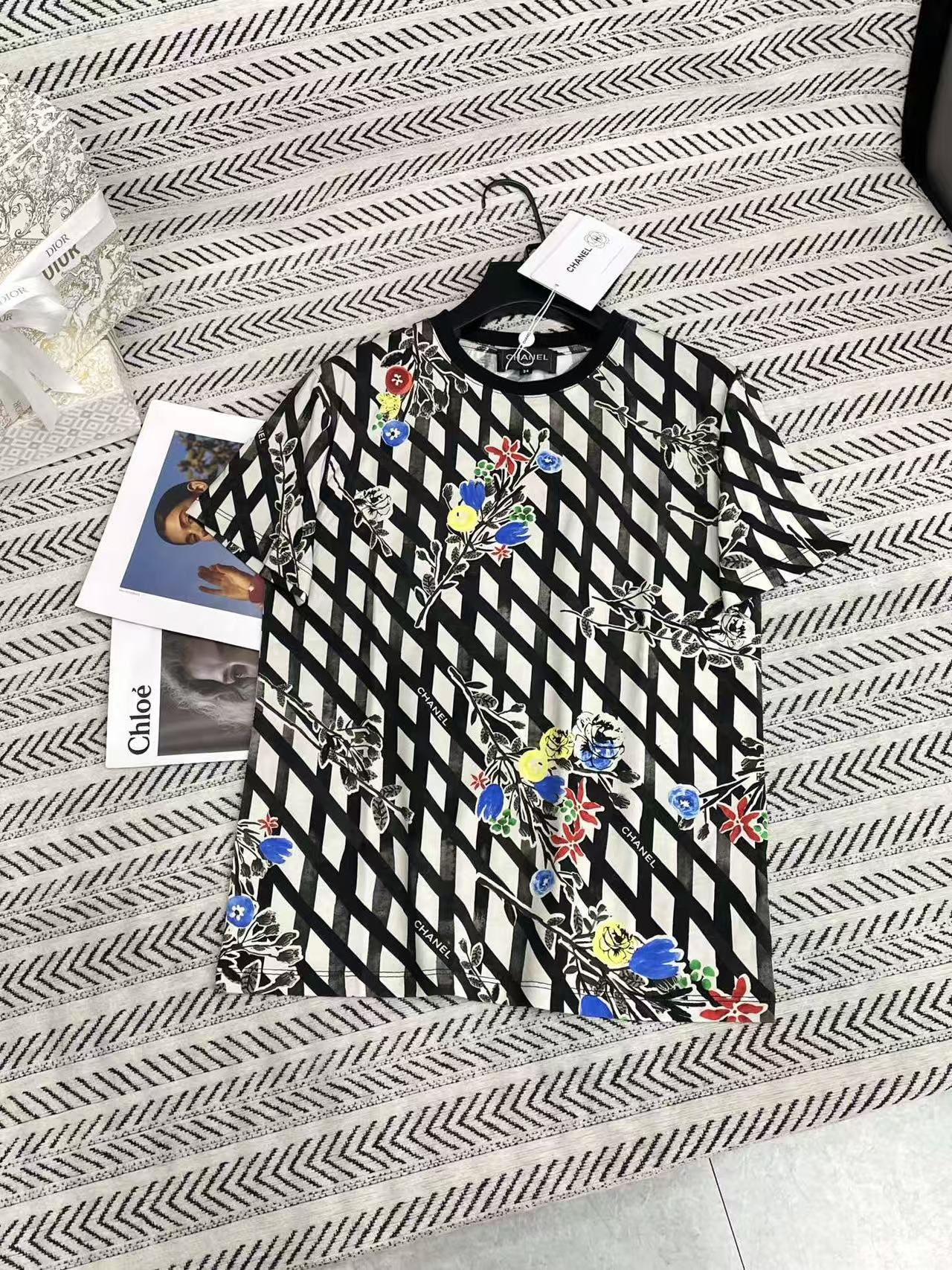 CHANE1 プリントチェックTシャツ【50％割引+送料無料】