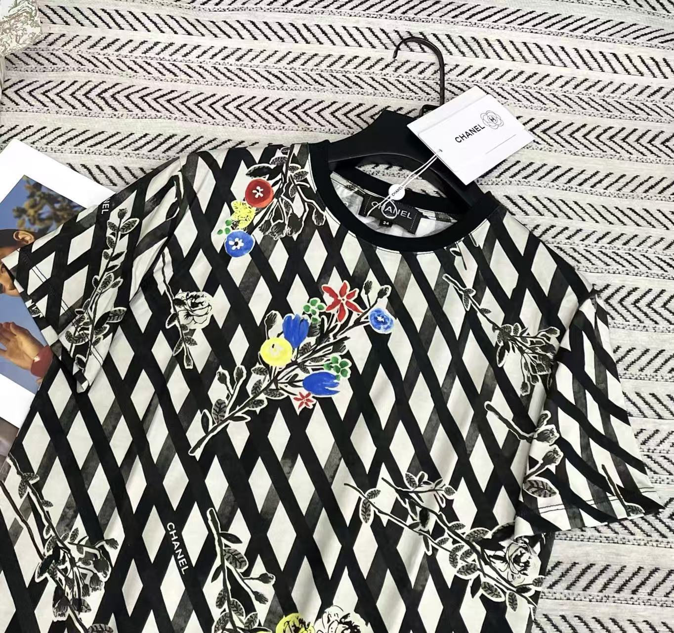 CHANE1 プリントチェックTシャツ【50％割引+送料無料】