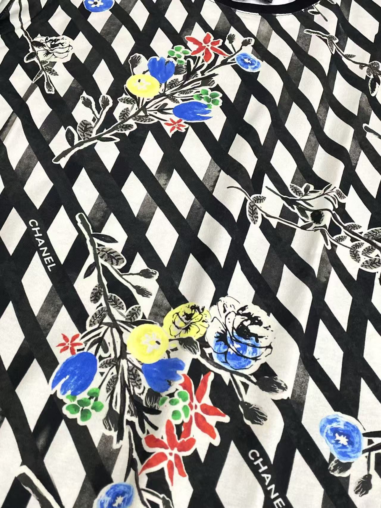 CHANE1 プリントチェックTシャツ【50％割引+送料無料】