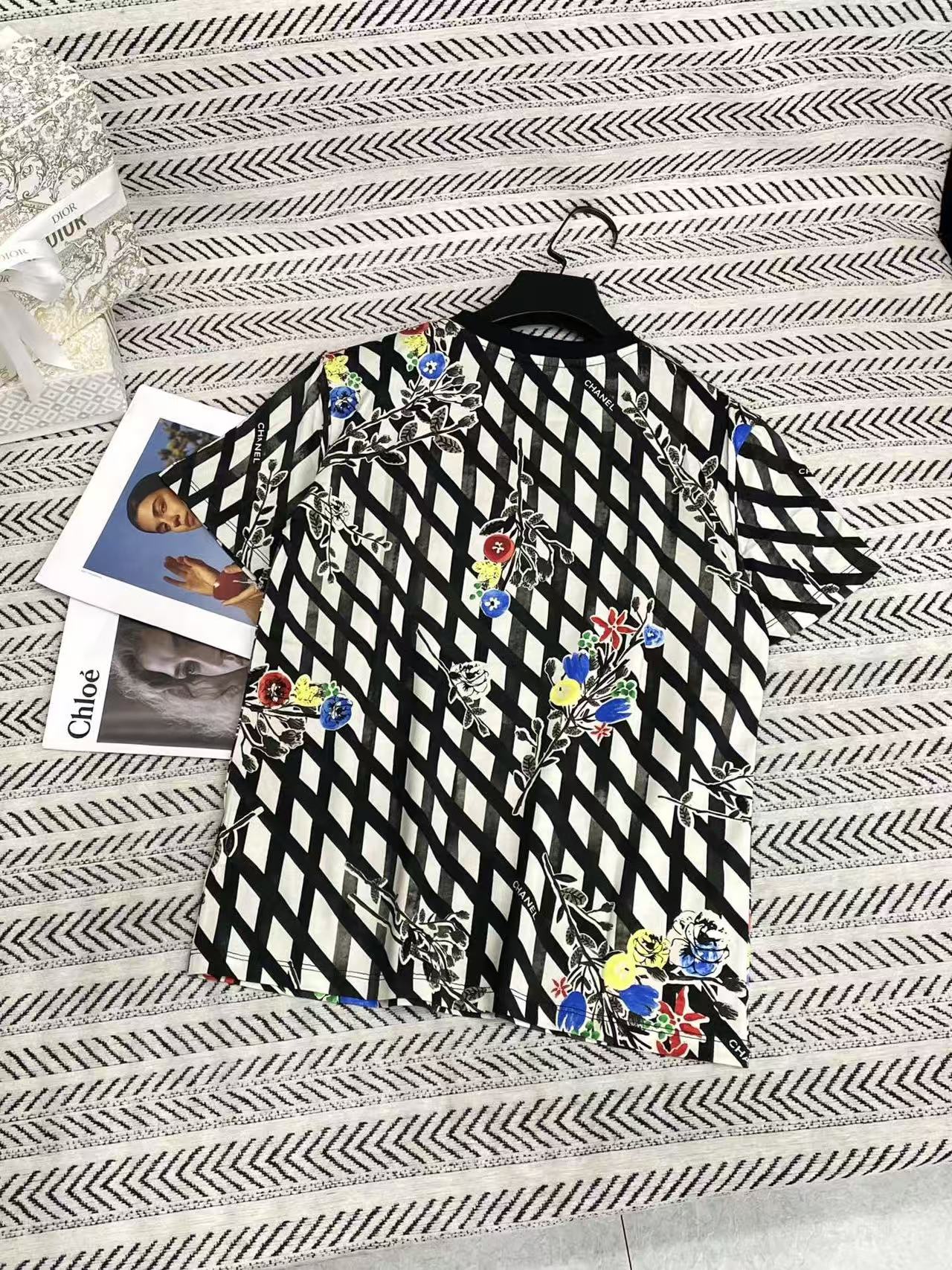 CHANE1 プリントチェックTシャツ【50％割引+送料無料】