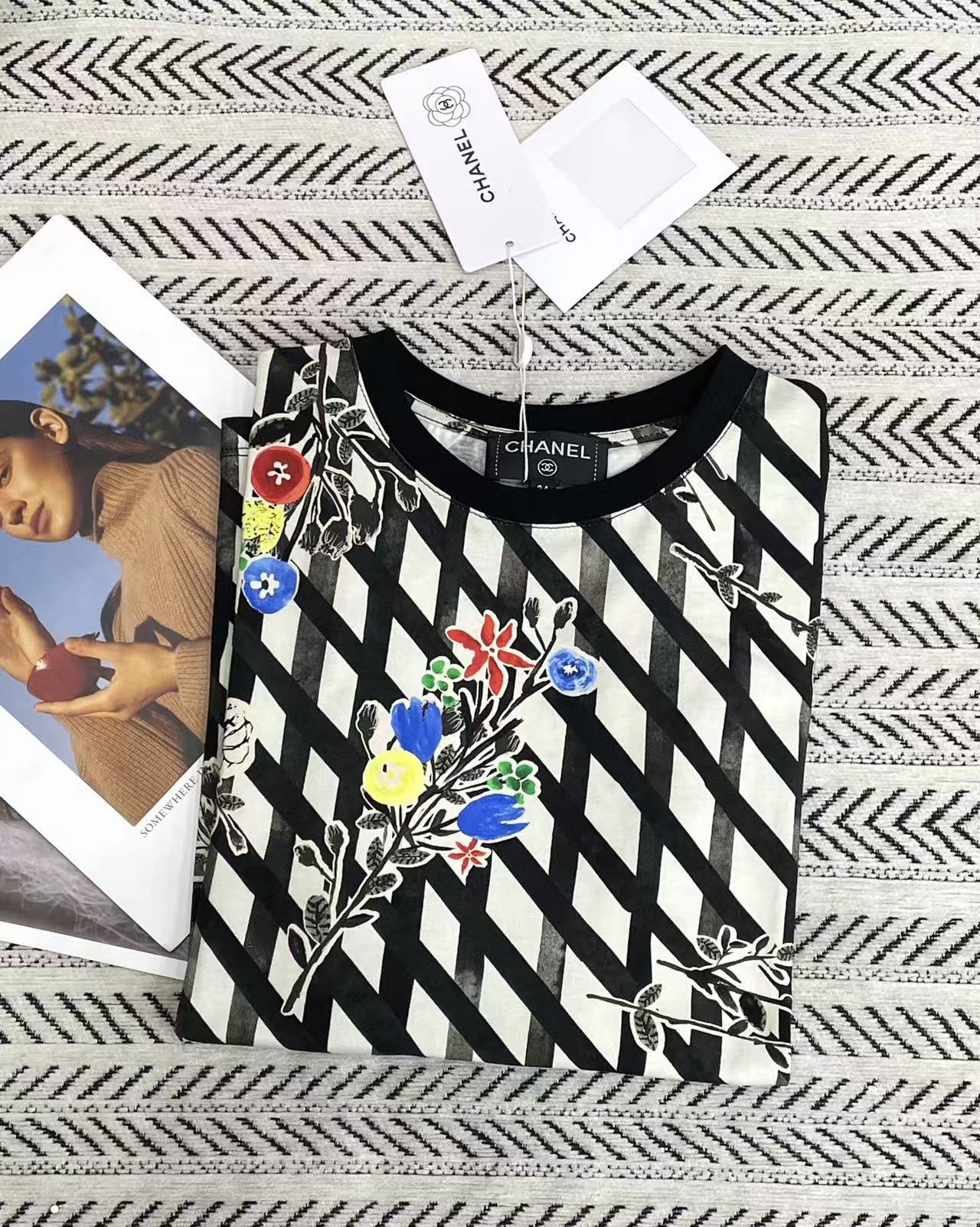 CHANE1 プリントチェックTシャツ【50％割引+送料無料】