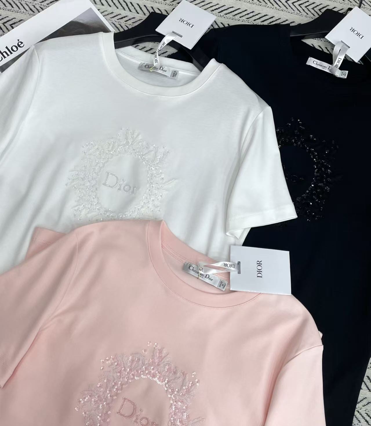 DIOR スパンコール刺繍レターTシャツ【50％割引+送料無料】