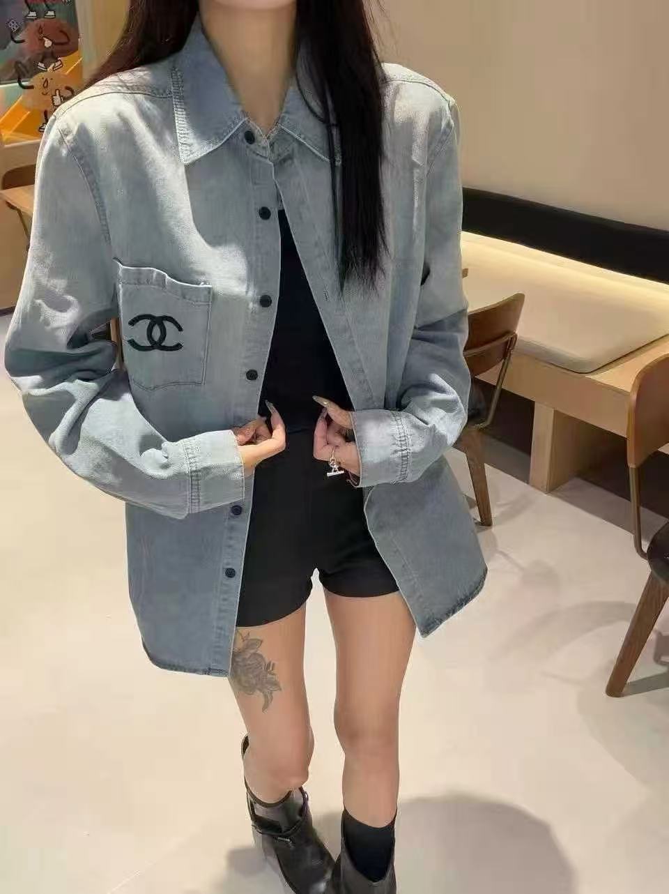 CHANE1 ダブルC テンセルシャツ【50％割引+送料無料】