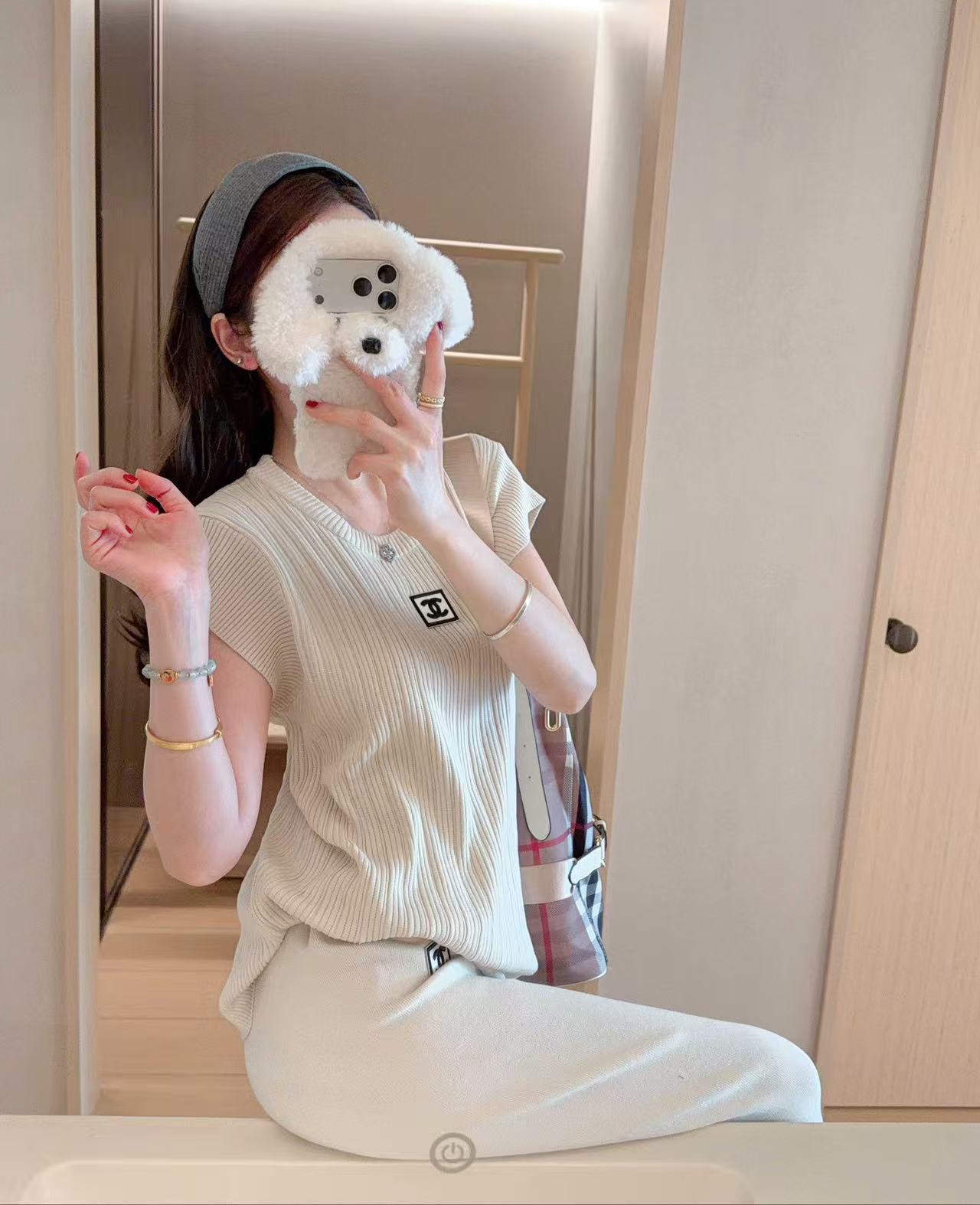 CHANE1 ダブルC ニットベスト＋パンツ ツーピースセット【50％割引+送料無料】