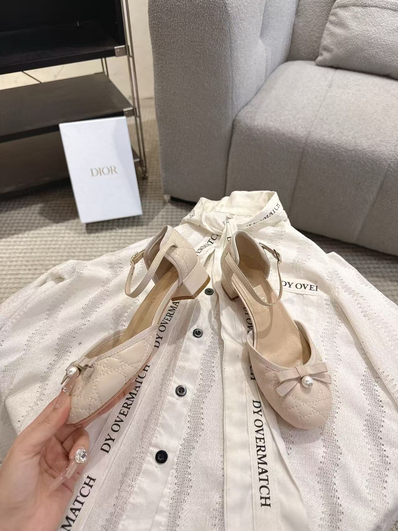 DIOR 高品質チェックパールローヒールシューズ【50％割引+送料無料】