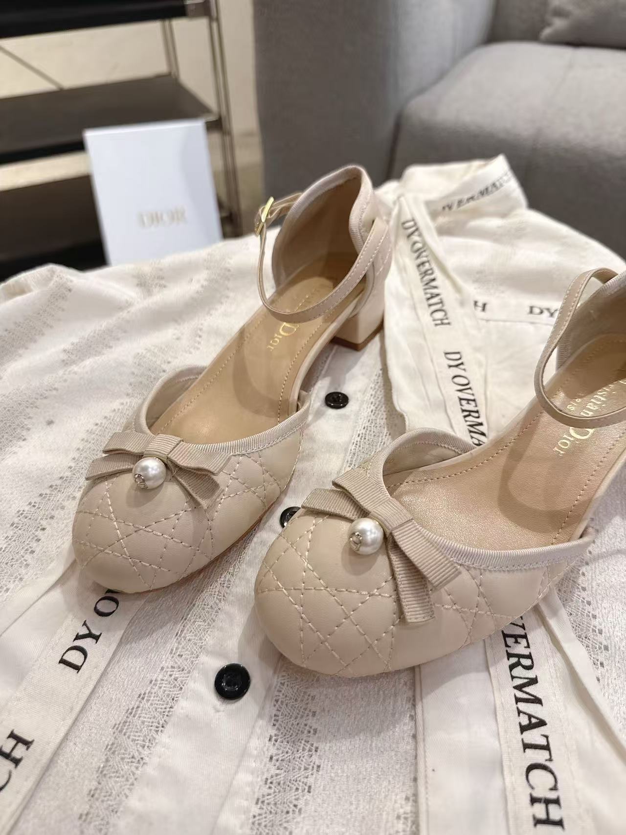 DIOR 高品質チェックパールローヒールシューズ【50％割引+送料無料】