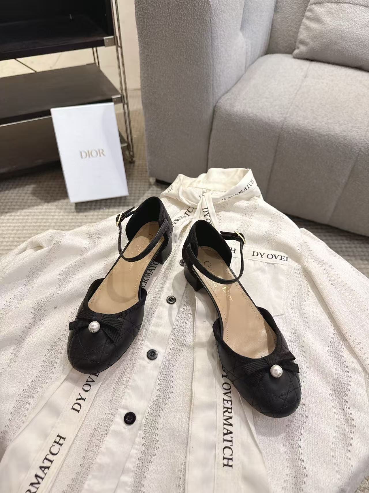 DIOR 高品質チェックパールローヒールシューズ【50％割引+送料無料】