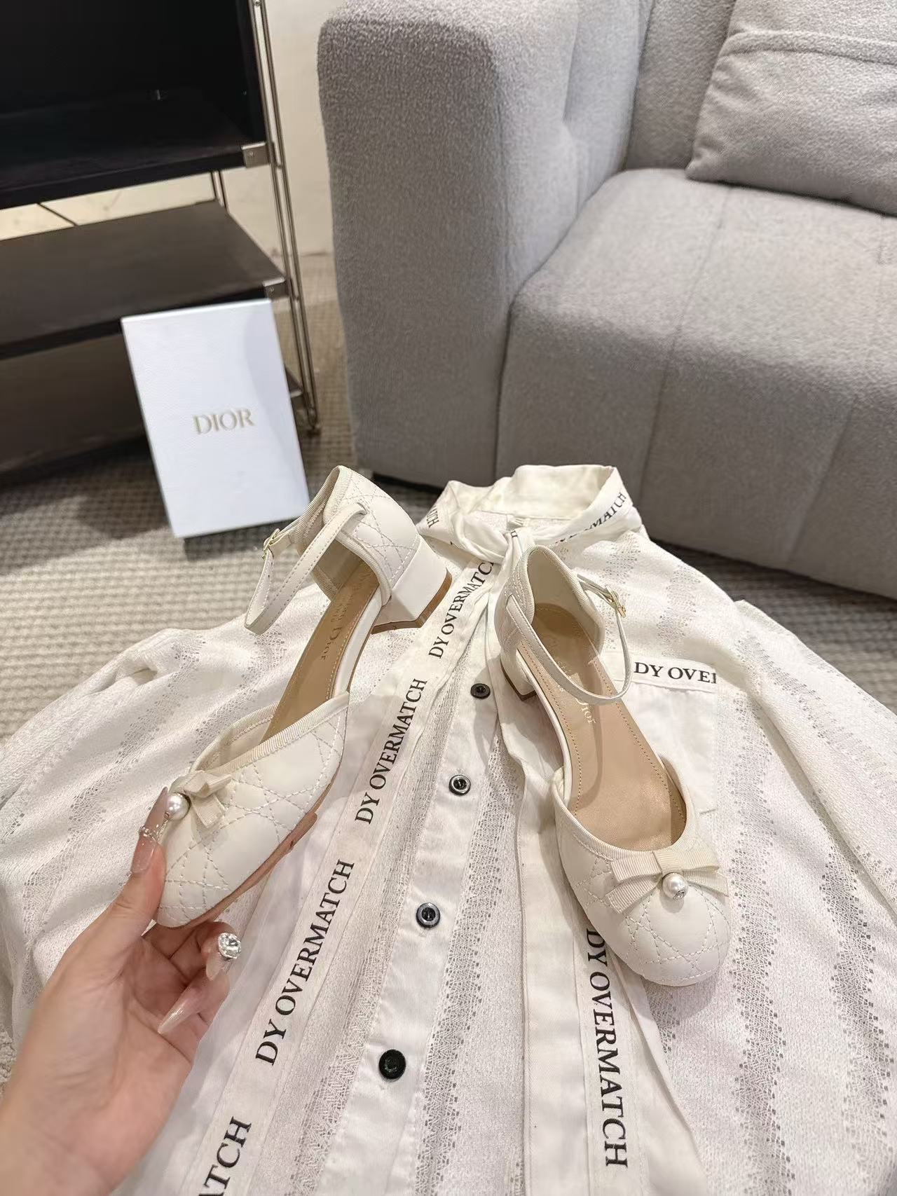 DIOR 高品質チェックパールローヒールシューズ【50％割引+送料無料】