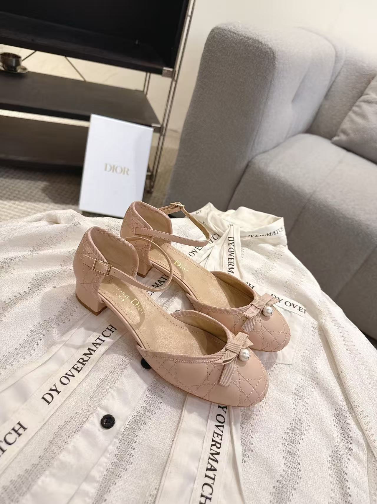 DIOR 高品質チェックパールローヒールシューズ【50％割引+送料無料】