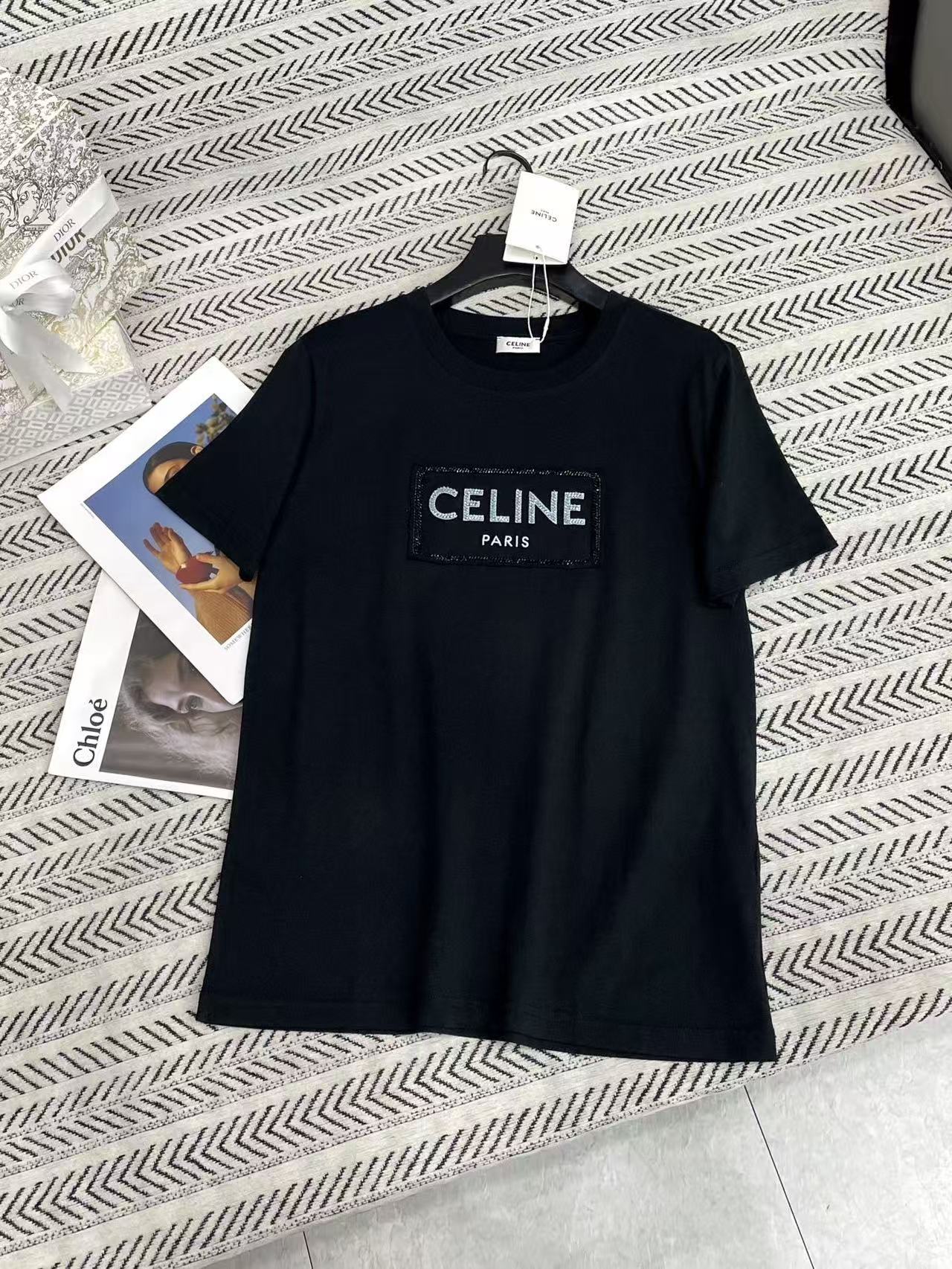 CEL1NE ビーズ刺繍レターTシャツ【50％割引+送料無料】