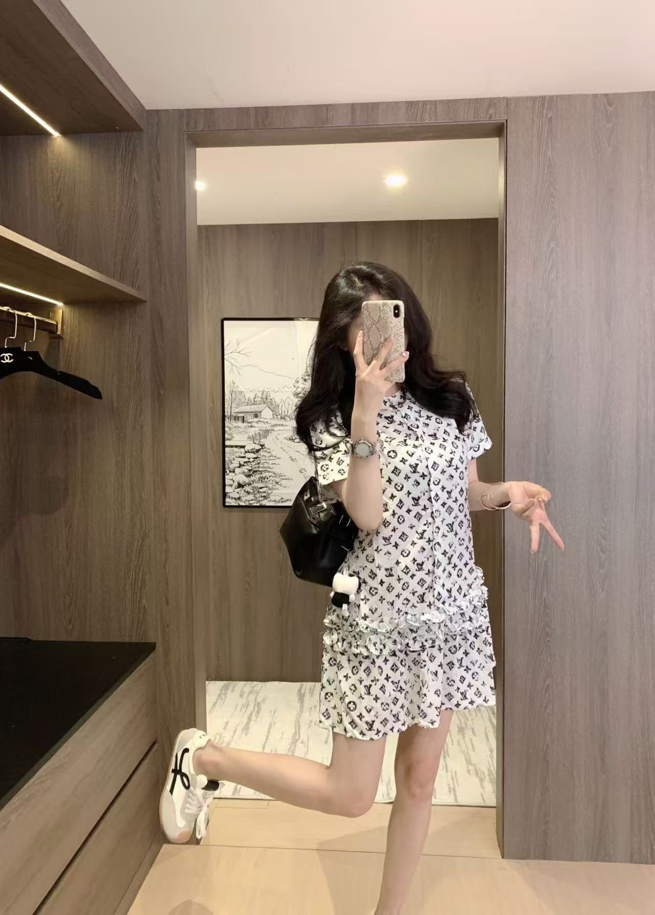 LVプリント半袖ドレス【50％割引+送料無料】