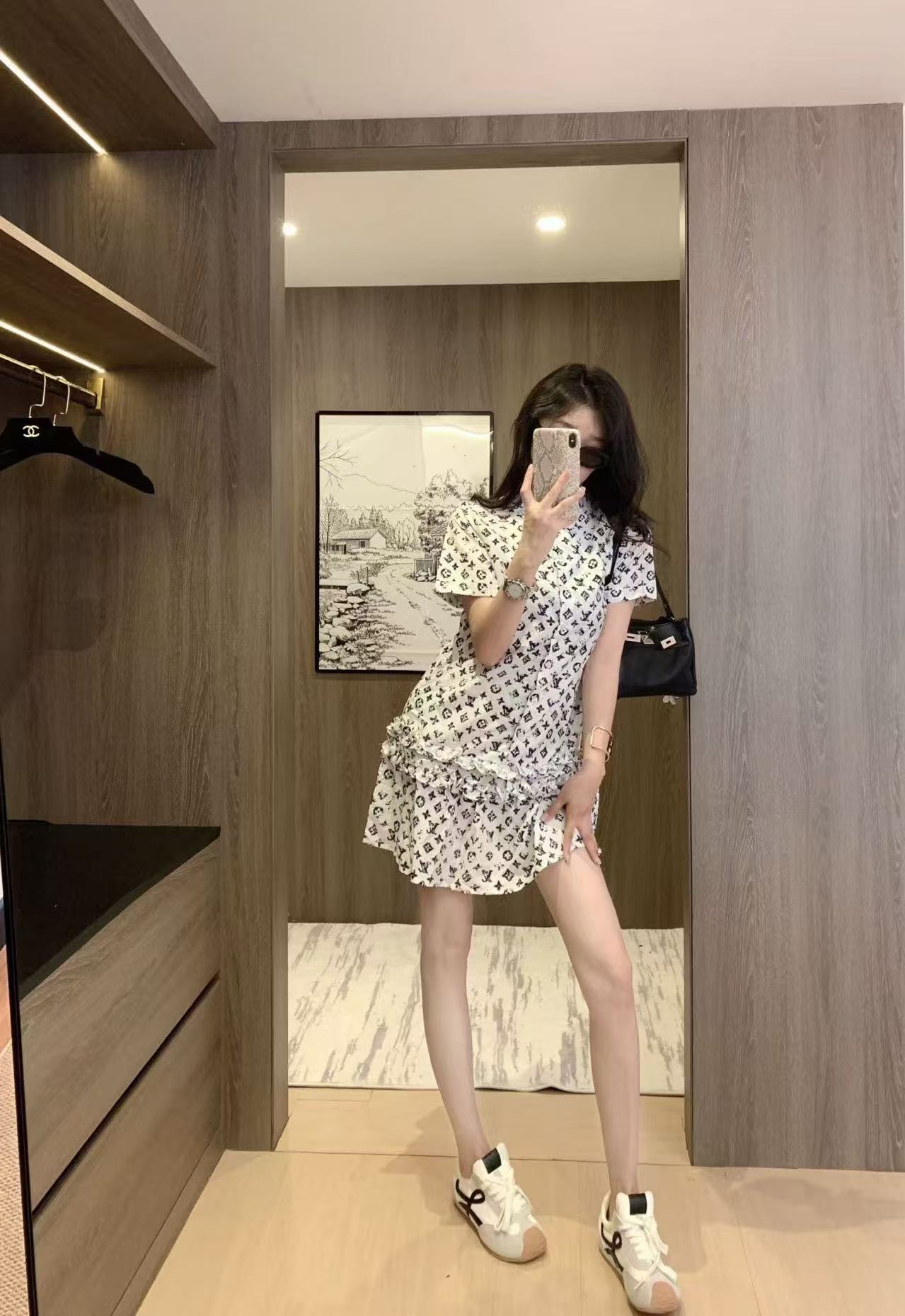 LVプリント半袖ドレス【50％割引+送料無料】