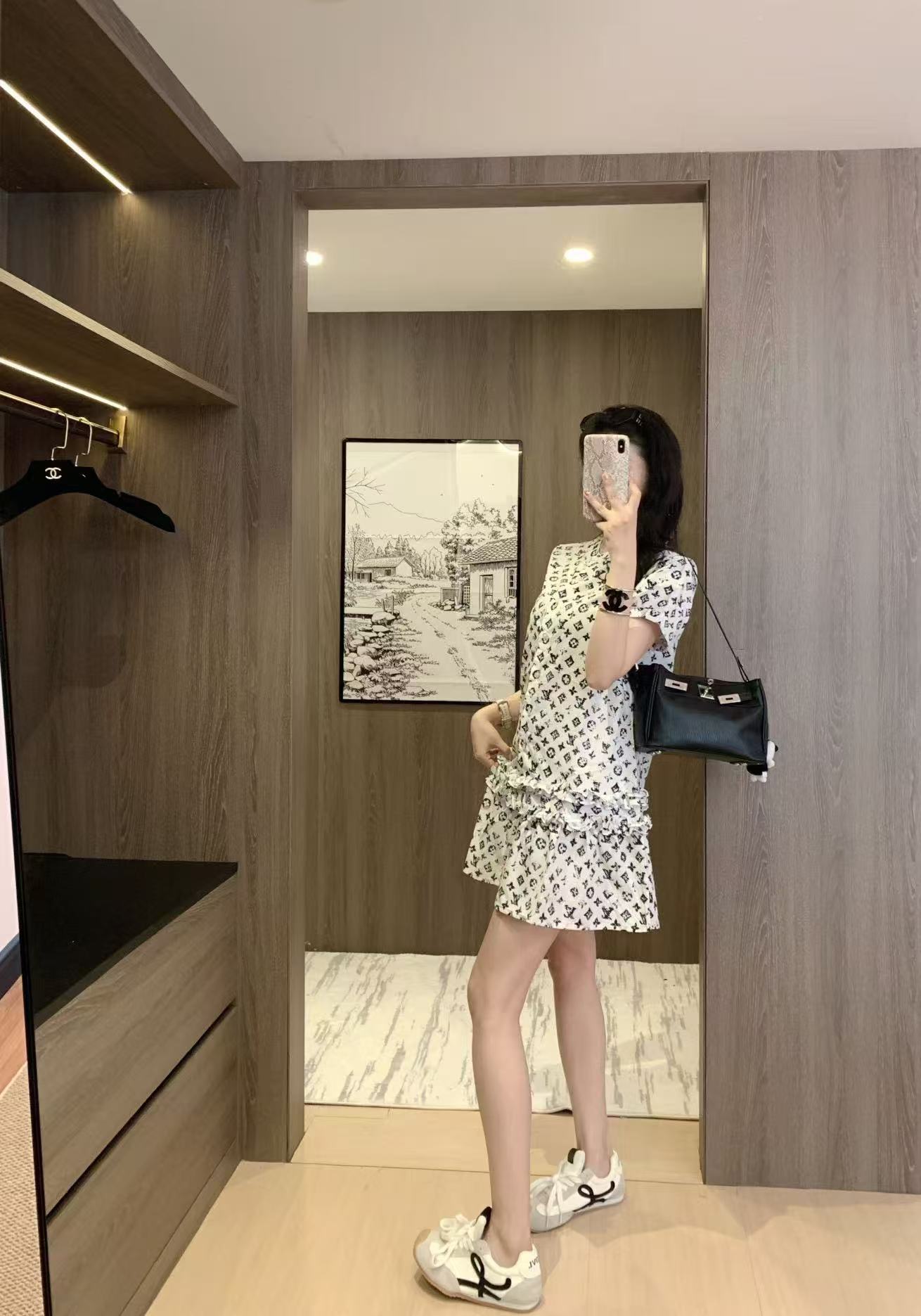 LVプリント半袖ドレス【50％割引+送料無料】