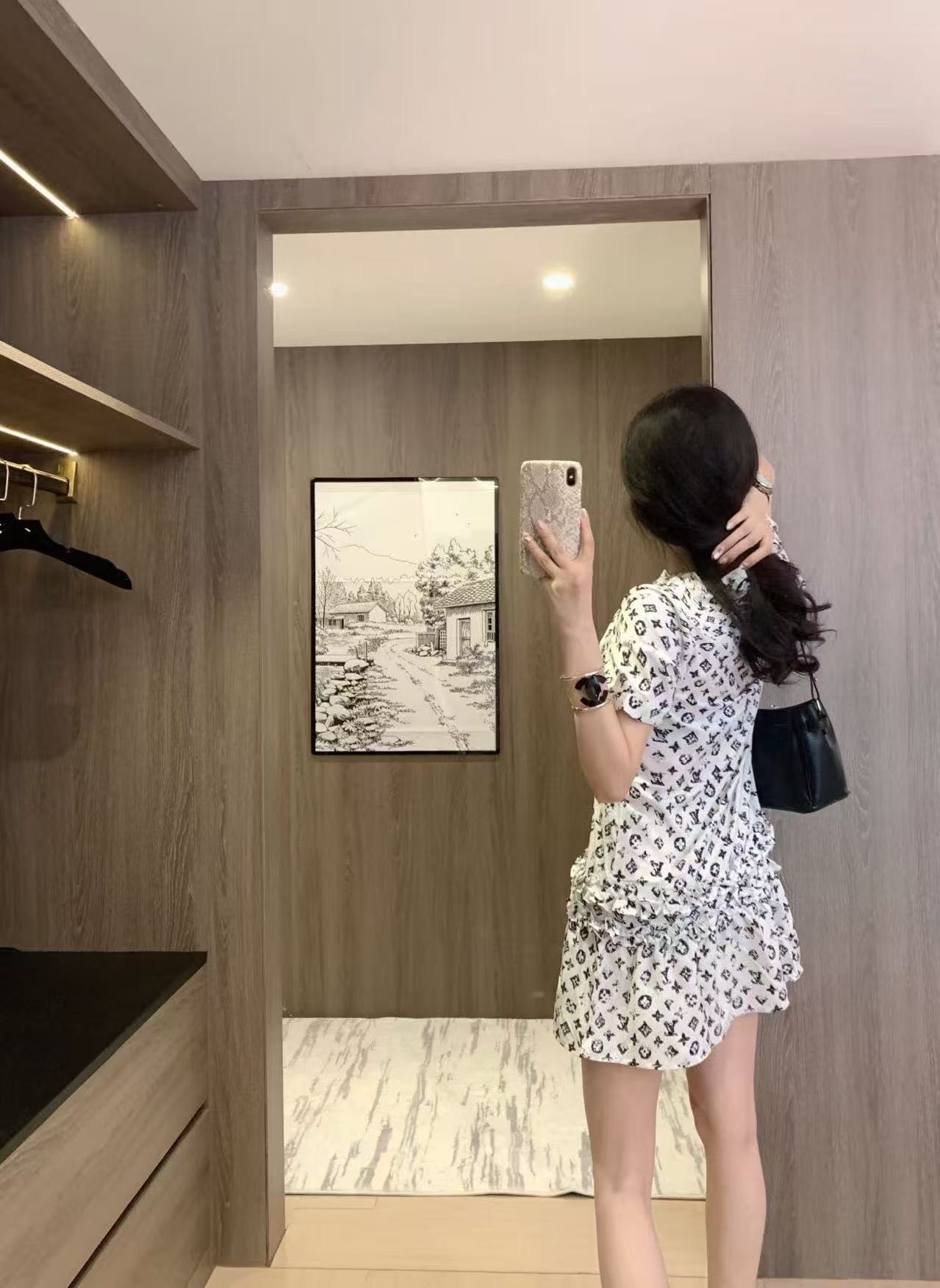 LVプリント半袖ドレス【50％割引+送料無料】