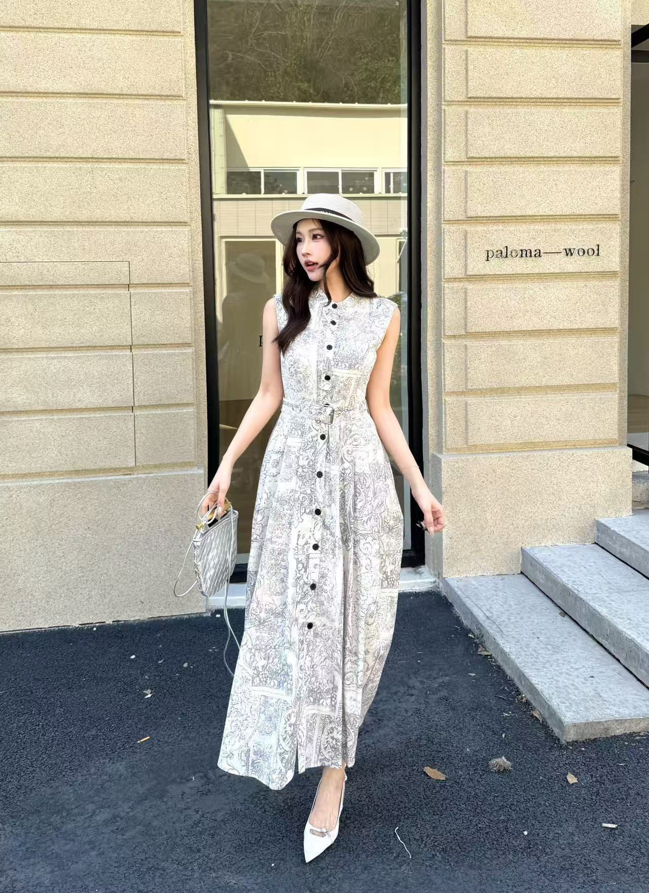 DIORの高品質ノースリーブプリントドレス【50％割引+送料無料】