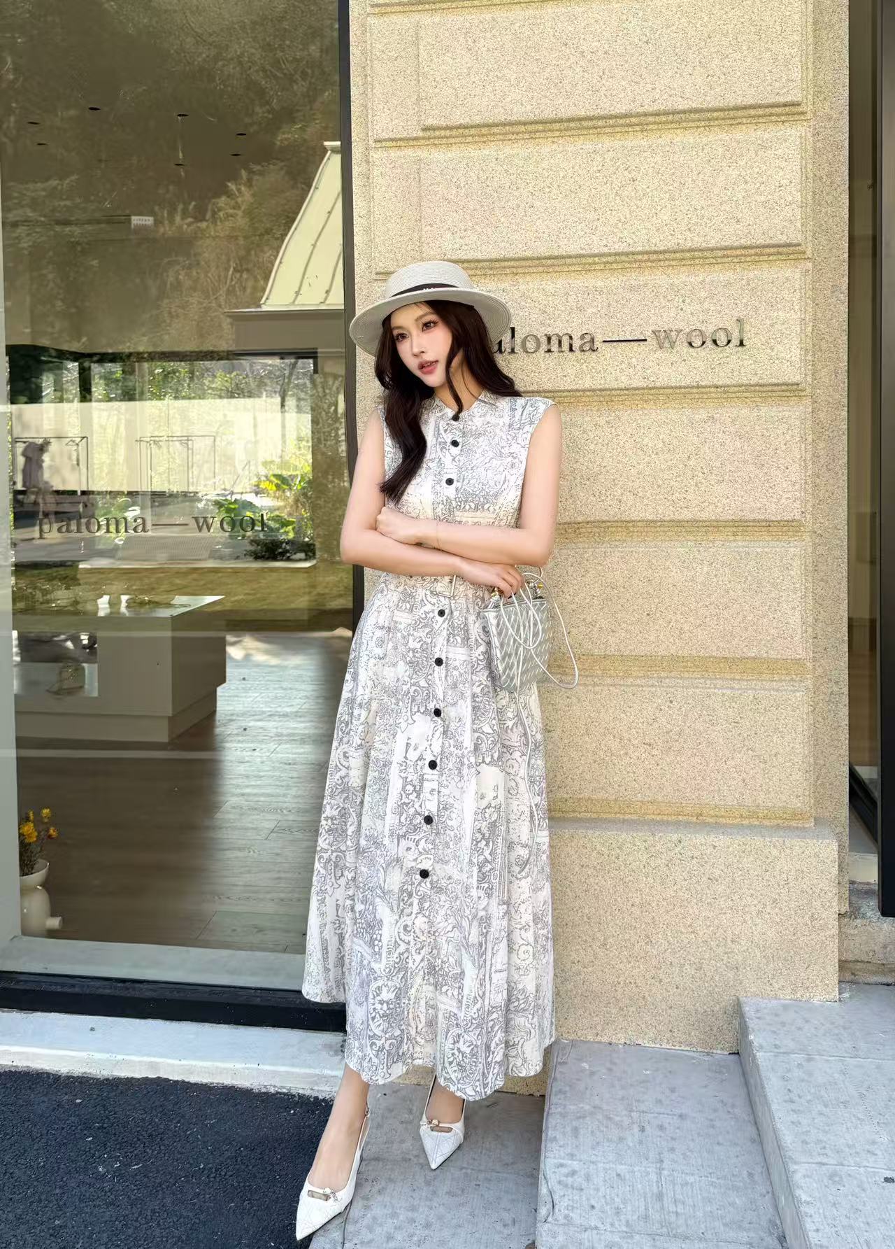 DIORの高品質ノースリーブプリントドレス【50％割引+送料無料】