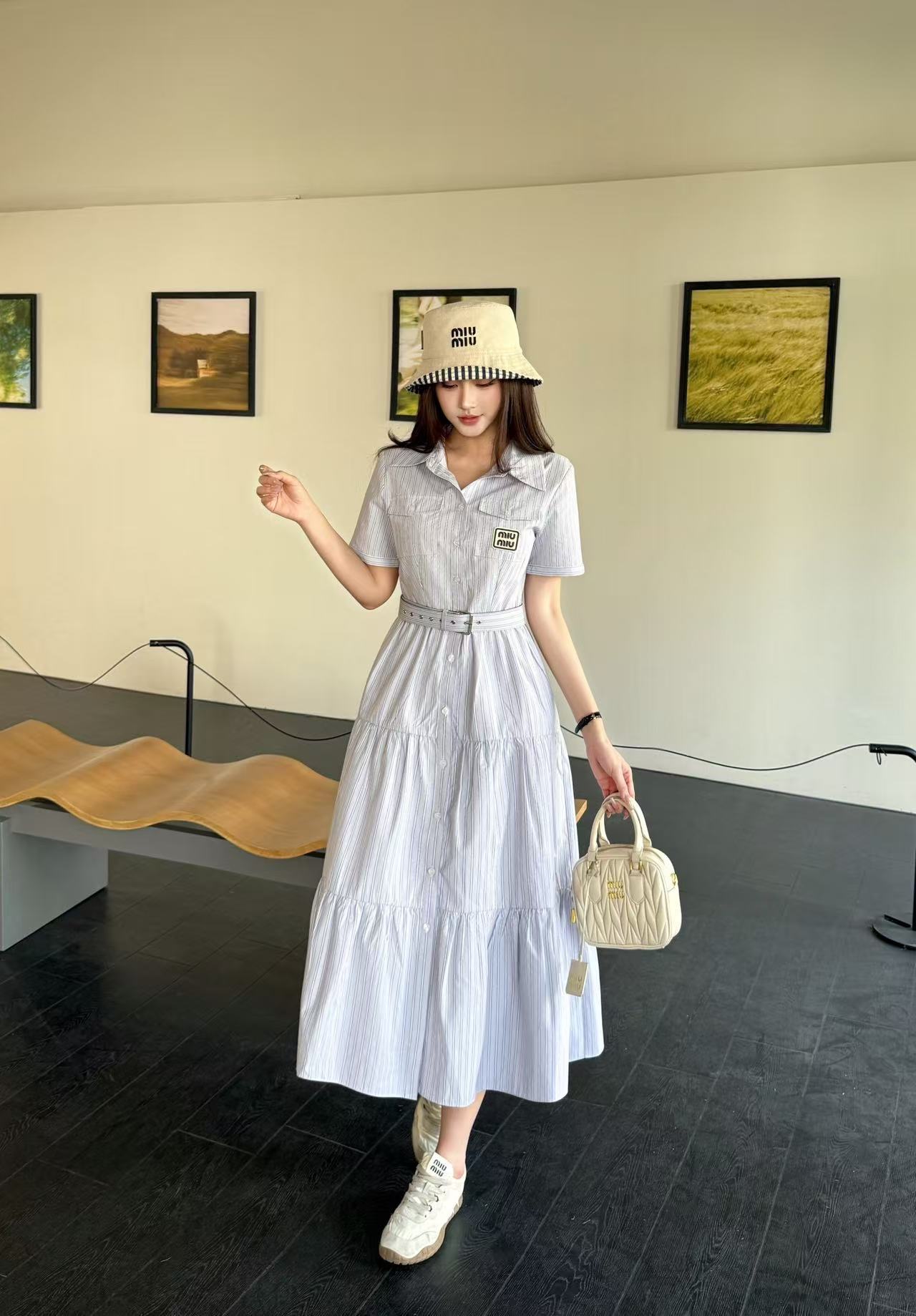 M1UM1U 高品質ストライプドレス【50％割引+送料無料】