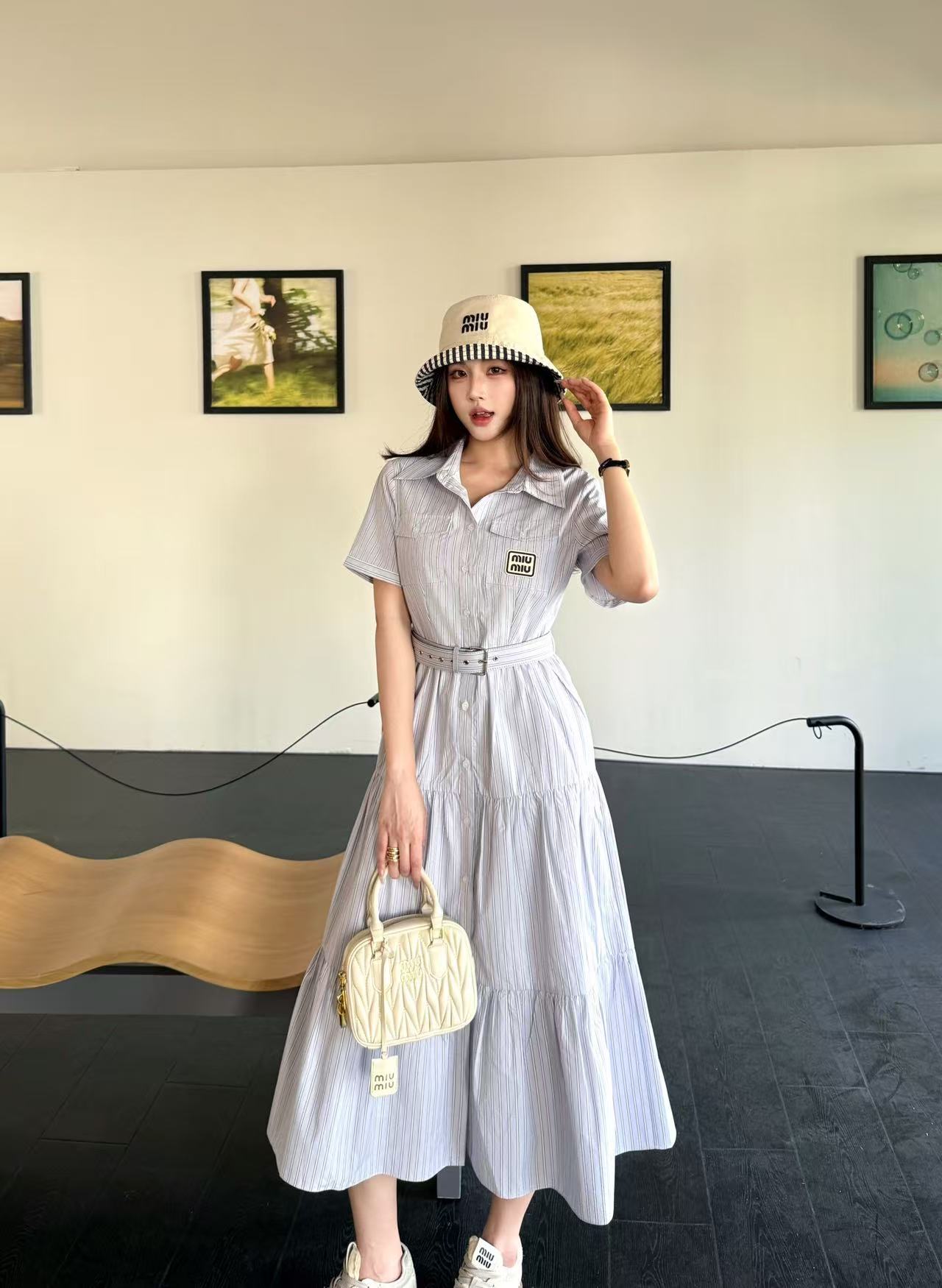 M1UM1U 高品質ストライプドレス【50％割引+送料無料】