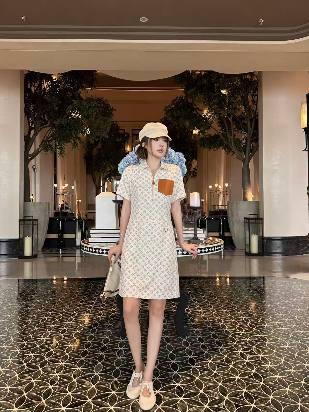 LVの高品質プリントポケットドレス【50％割引+送料無料】