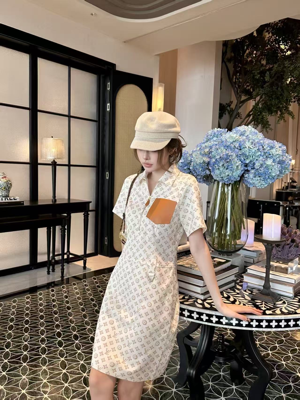 LVの高品質プリントポケットドレス【50％割引+送料無料】