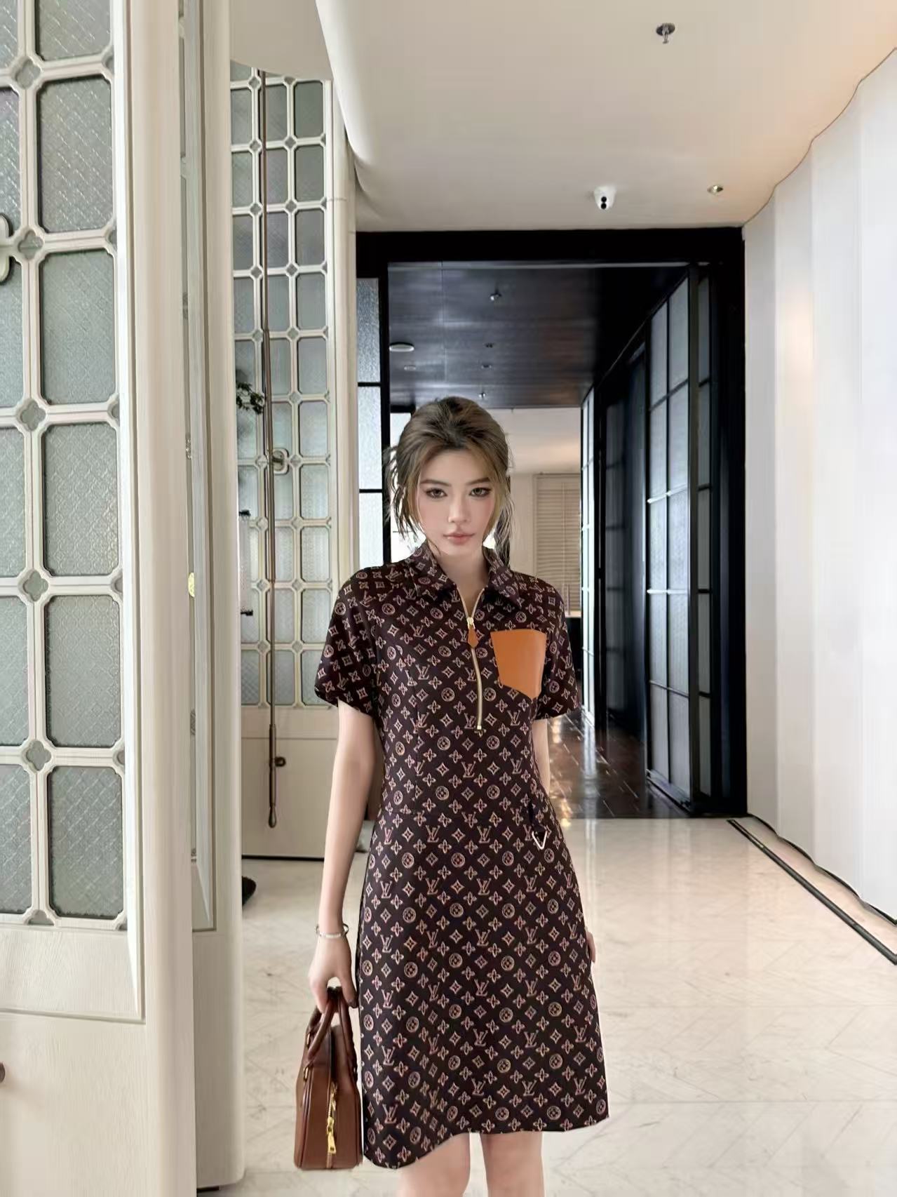 LVの高品質プリントポケットドレス【50％割引+送料無料】