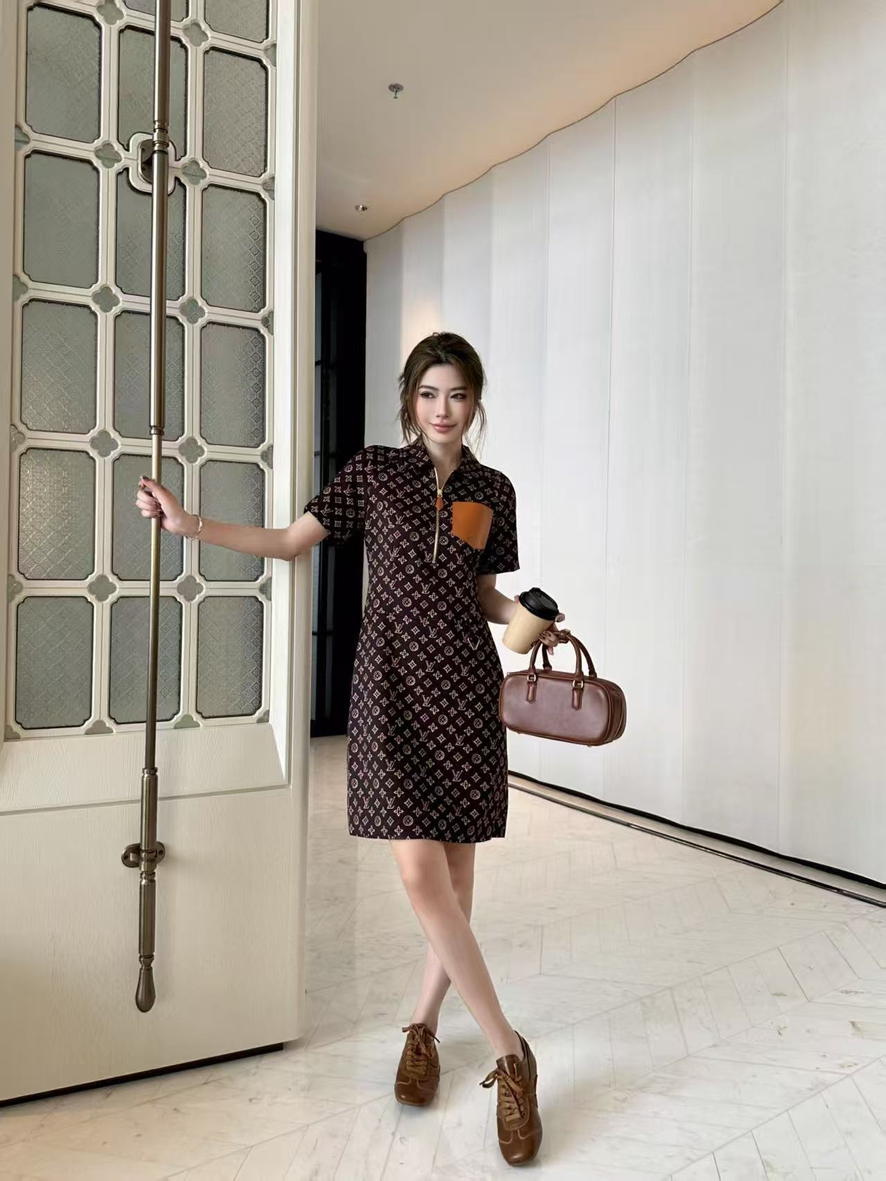 LVの高品質プリントポケットドレス【50％割引+送料無料】