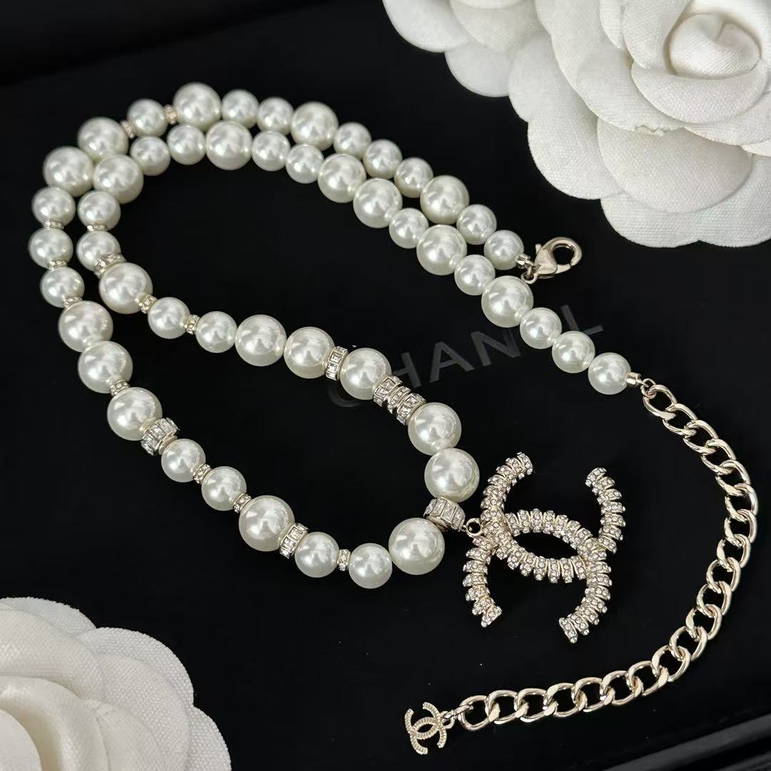 CHANE1 ダブルC パールネックレス【50％割引+送料無料】