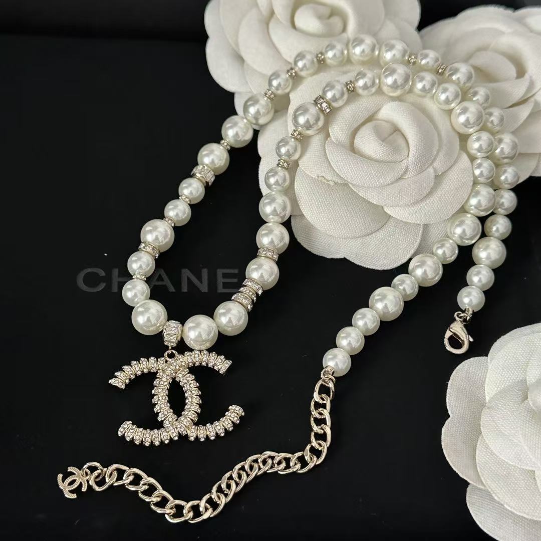 CHANE1 ダブルC パールネックレス【50％割引+送料無料】