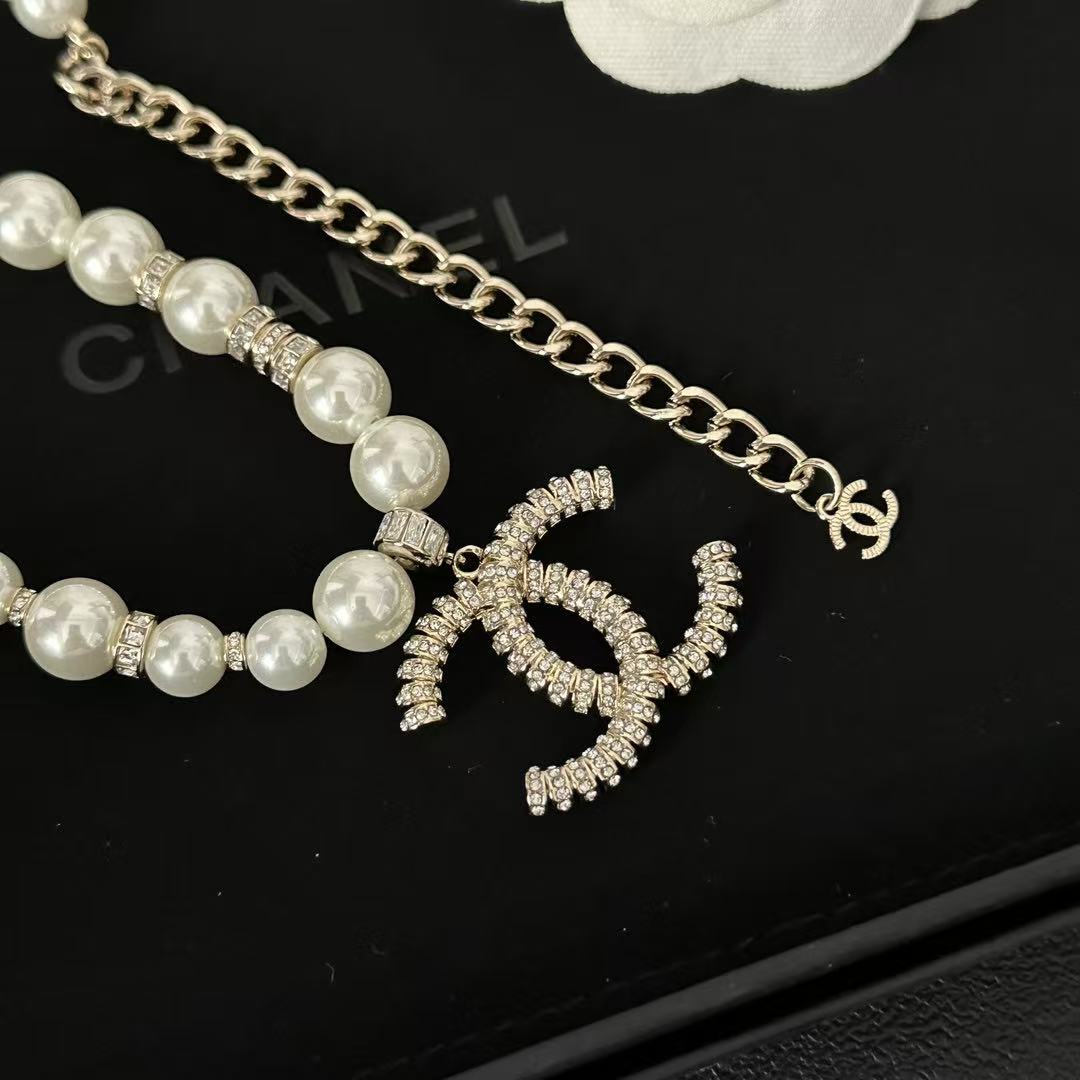 CHANE1 ダブルC パールネックレス【50％割引+送料無料】