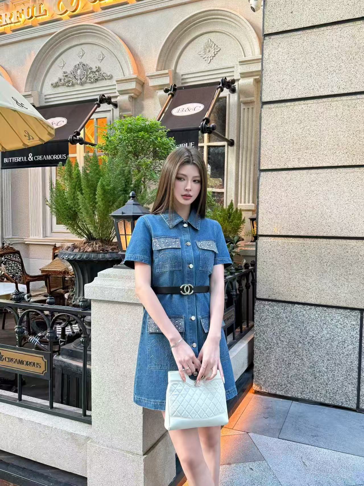 CHANE1 ダブルC デニムドレス【50％割引+送料無料】