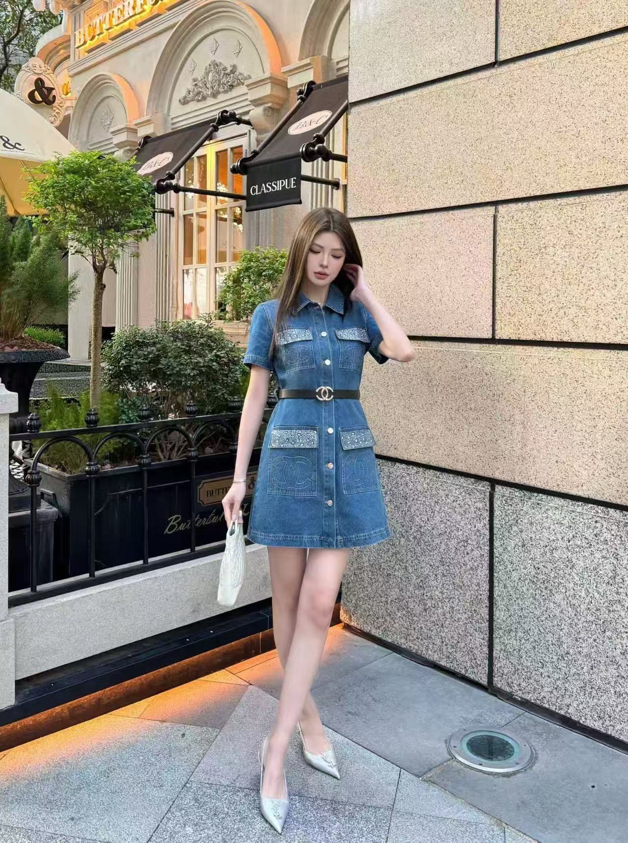 CHANE1 ダブルC デニムドレス【50％割引+送料無料】