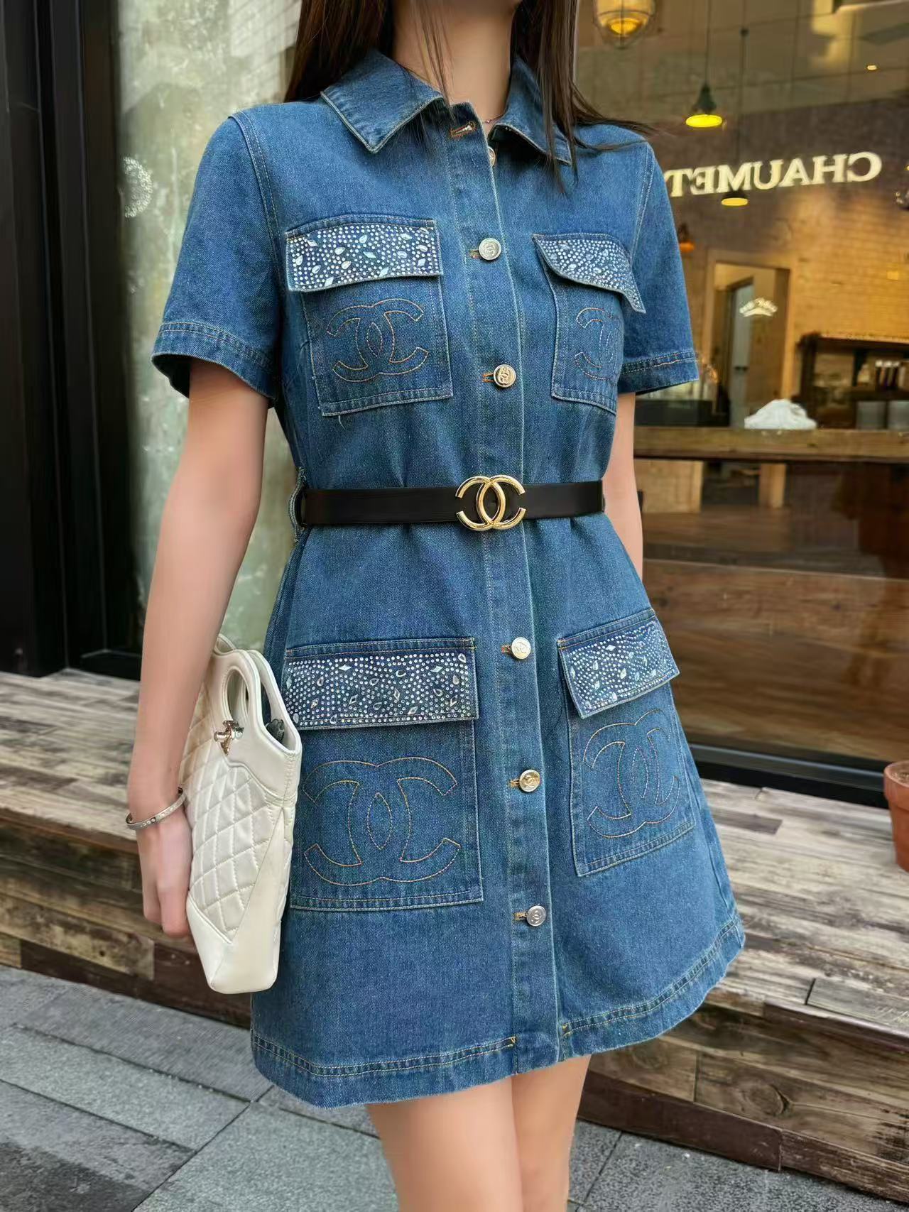 CHANE1 ダブルC デニムドレス【50％割引+送料無料】