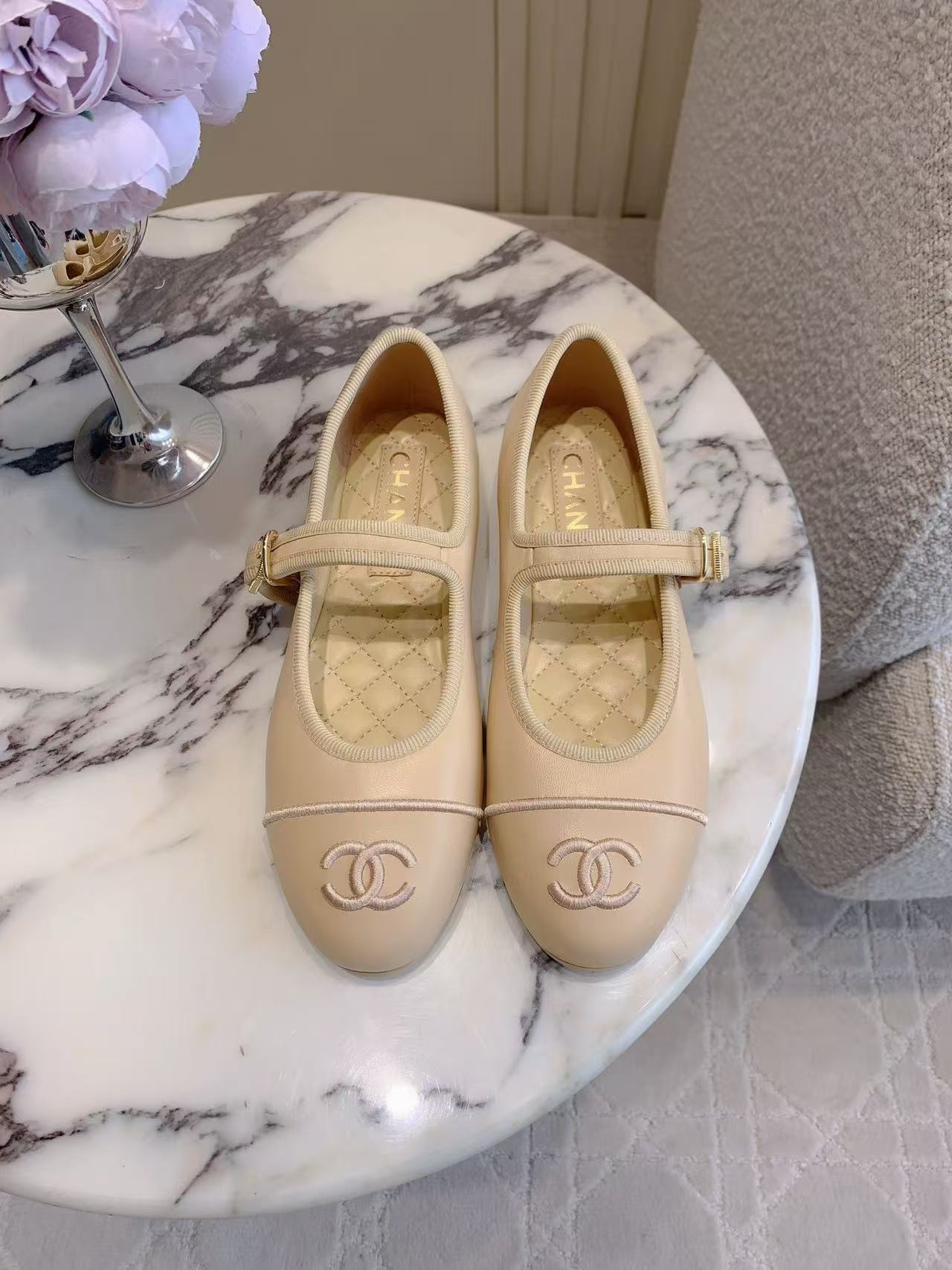 CHANE1 高品質ダブルCラムスキンフラットシューズ【50％割引+送料無料】