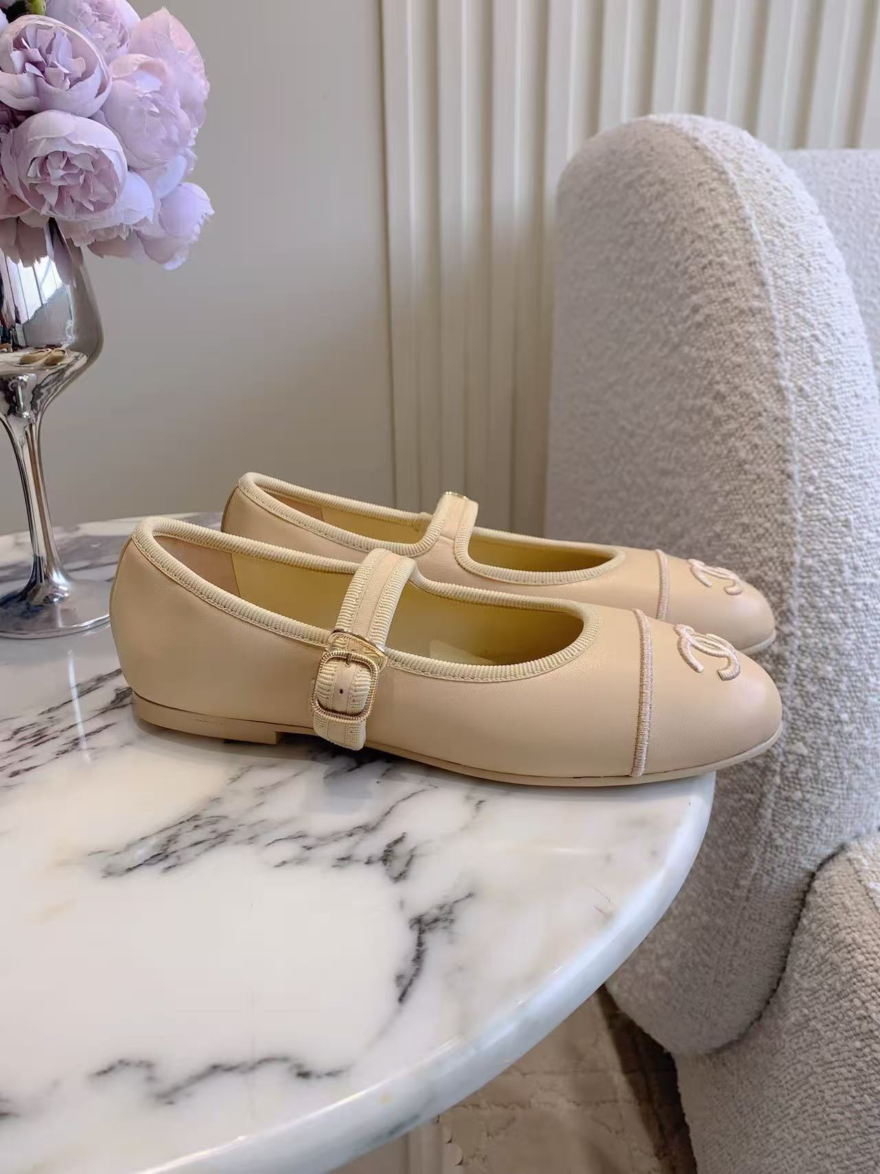 CHANE1 高品質ダブルCラムスキンフラットシューズ【50％割引+送料無料】