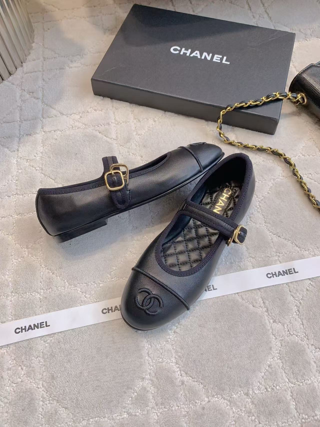 CHANE1 高品質ダブルCラムスキンフラットシューズ【50％割引+送料無料】