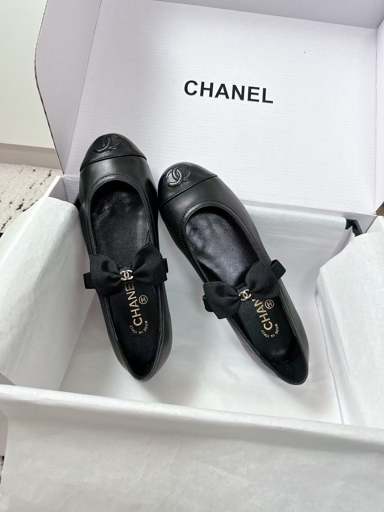 CHANE1 高品質ボウダブルCフラットシューズ【50％割引+送料無料】