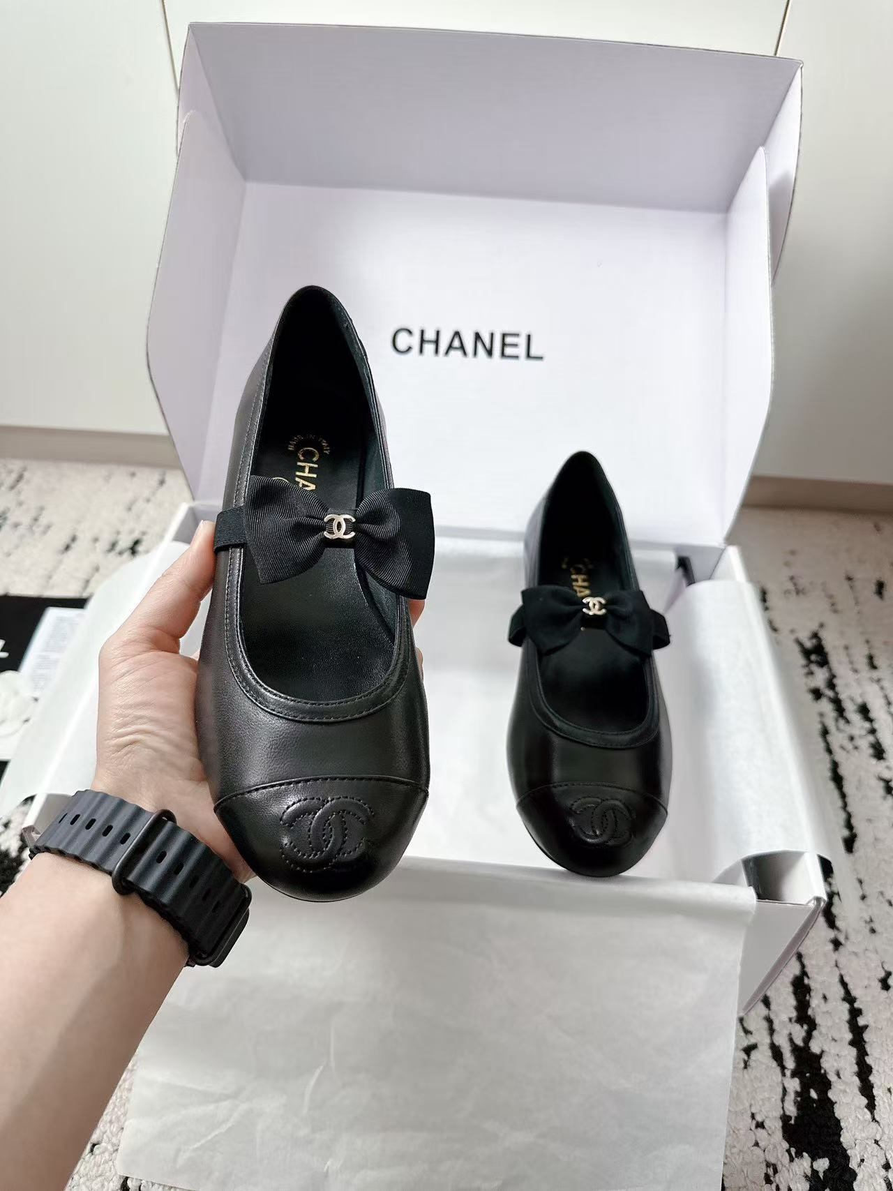 CHANE1 高品質ボウダブルCフラットシューズ【50％割引+送料無料】