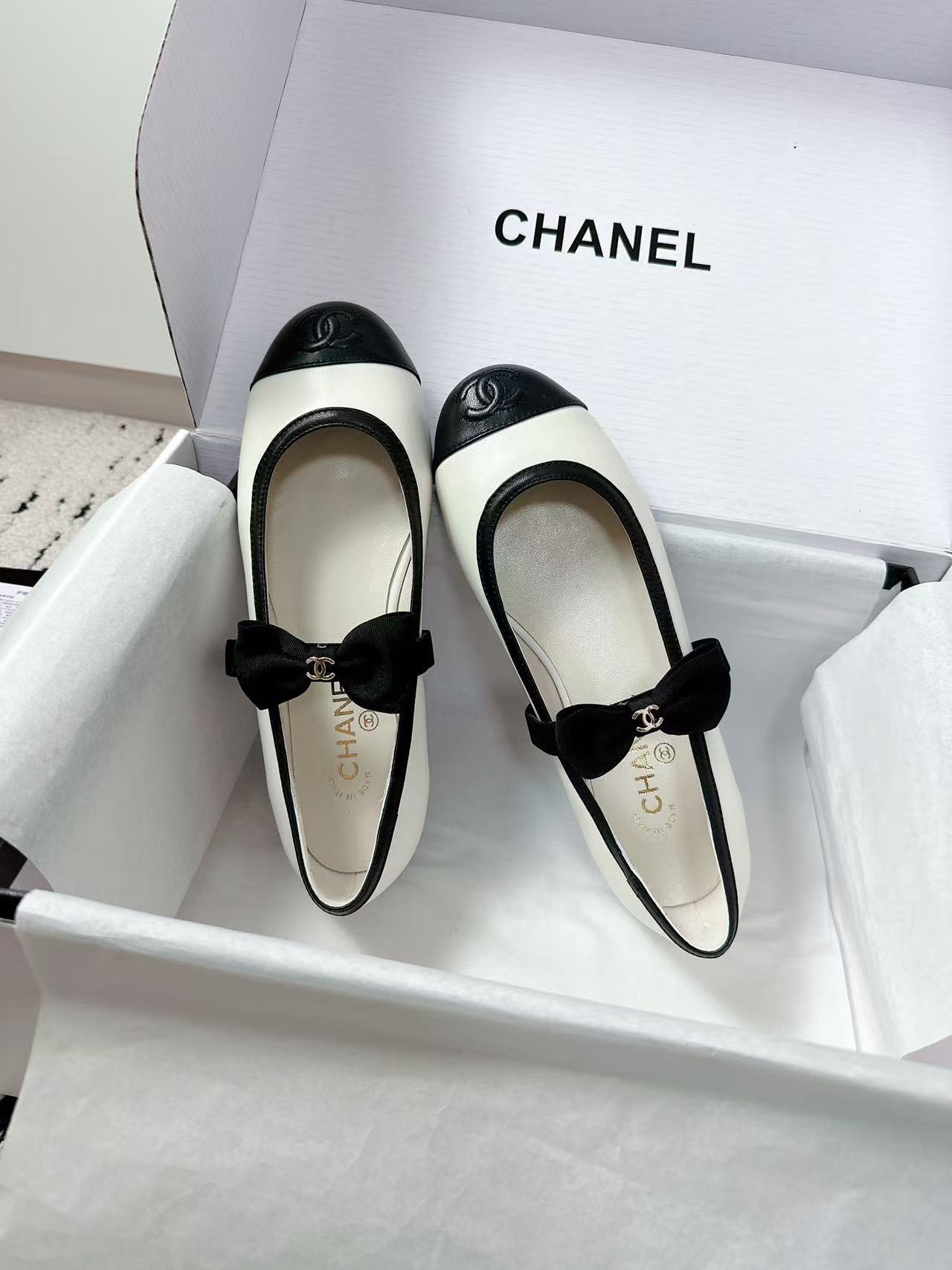 CHANE1 高品質ボウダブルCフラットシューズ【50％割引+送料無料】