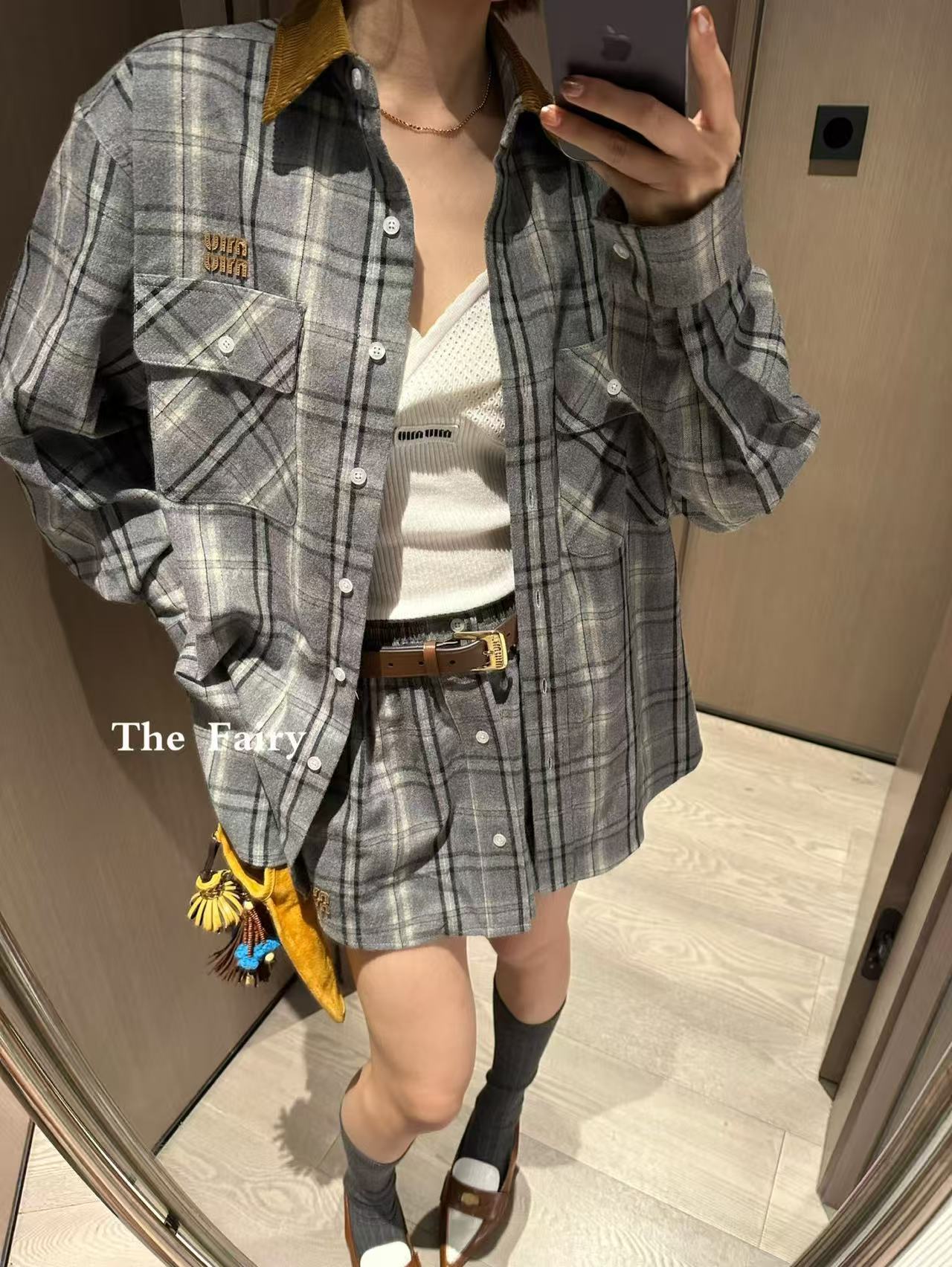 M1UM1U チェックシャツとスカートのツーピースセット【50％割引+送料無料】