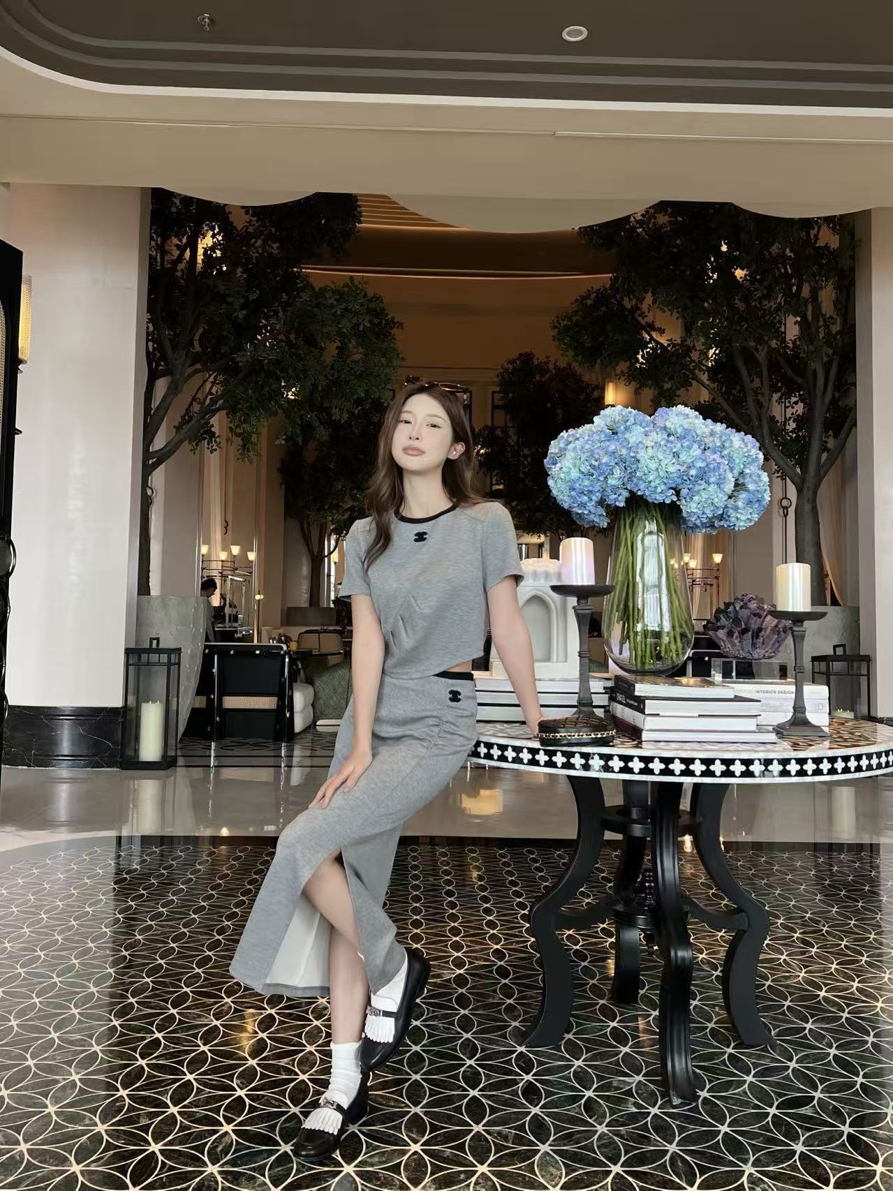 CHANE1 高品質ダブルC Tシャツ+スカート ツーピースセット【50％割引+送料無料】