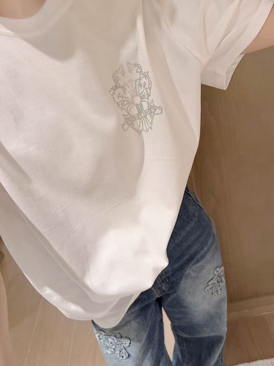 Chr0me HeartsラインストーンTシャツ【50％割引+送料無料】