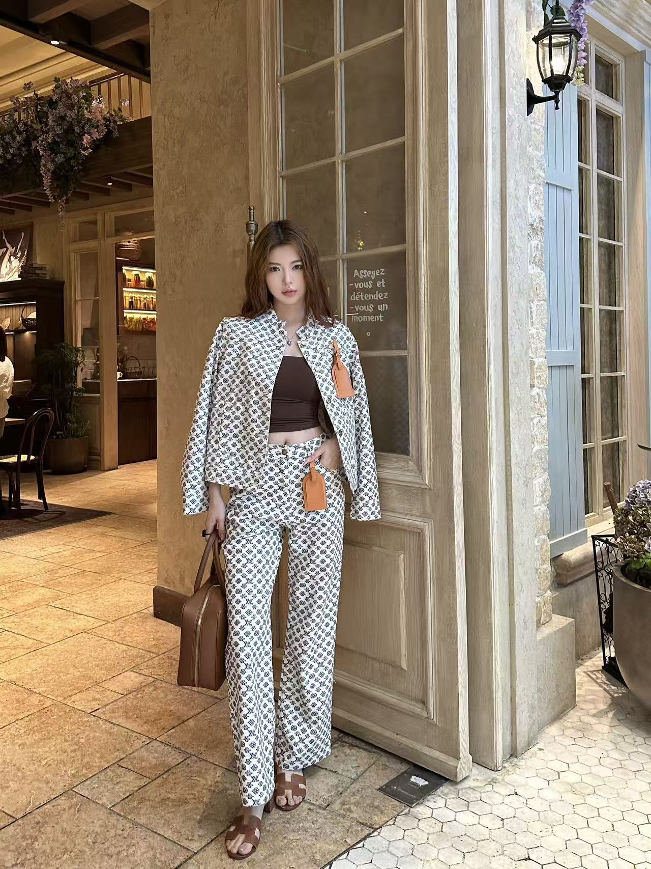 LVデニムジャケットとパンツのツーピースセット【50％割引+送料無料】