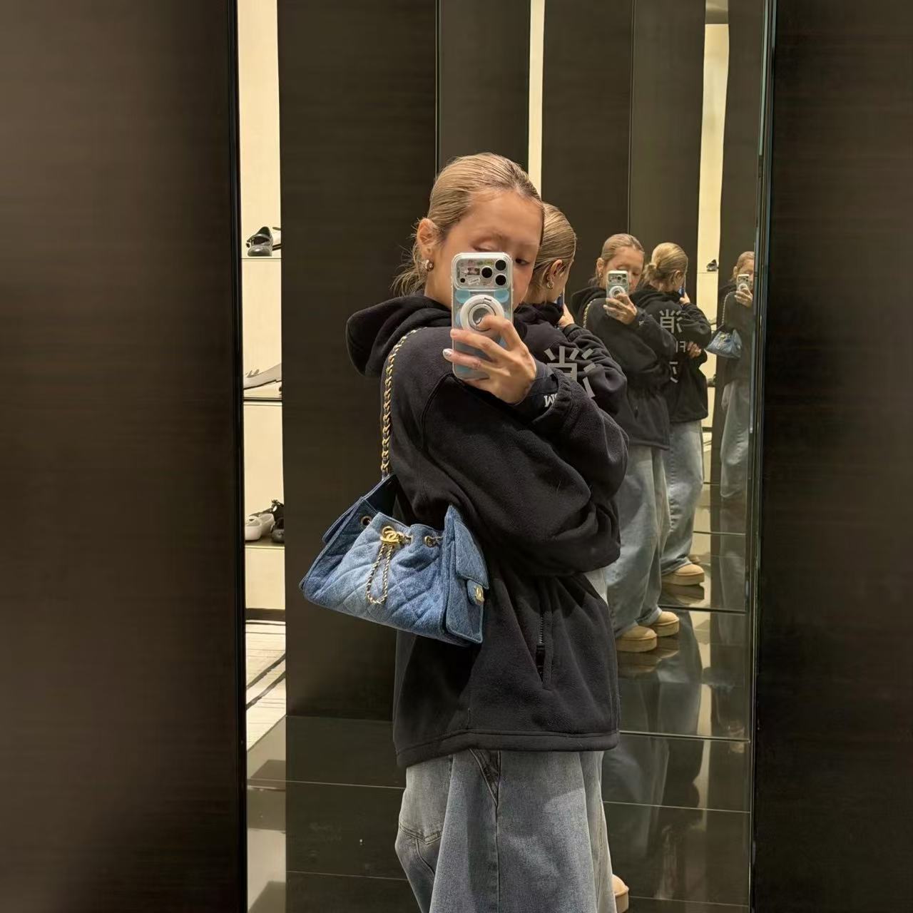 CHANE1 デニムチェーンショルダーバッグ【50％割引+送料無料】