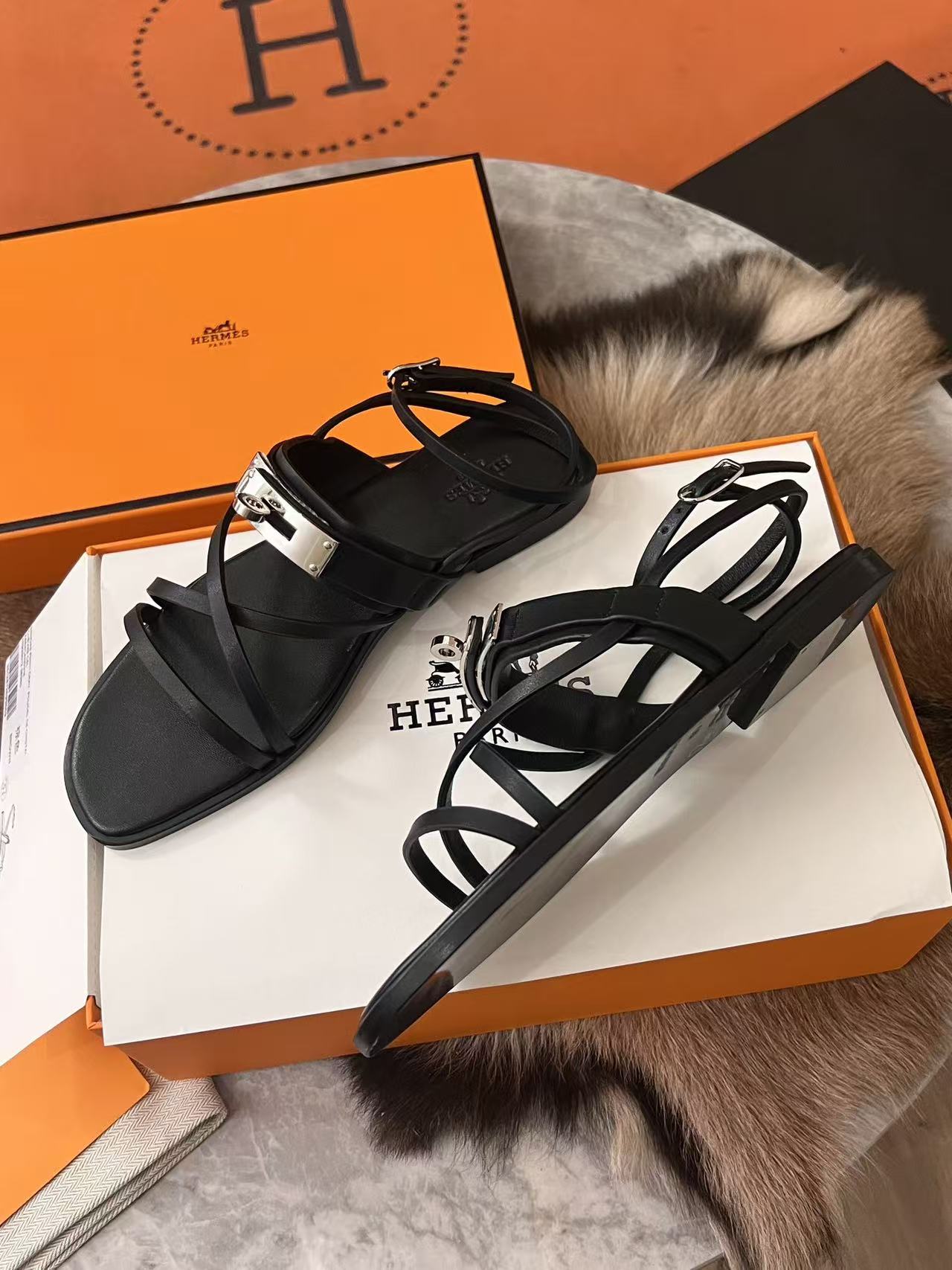HERME5高品質ケリーバックルレザーフラットサンダル【50％割引+送料無料】
