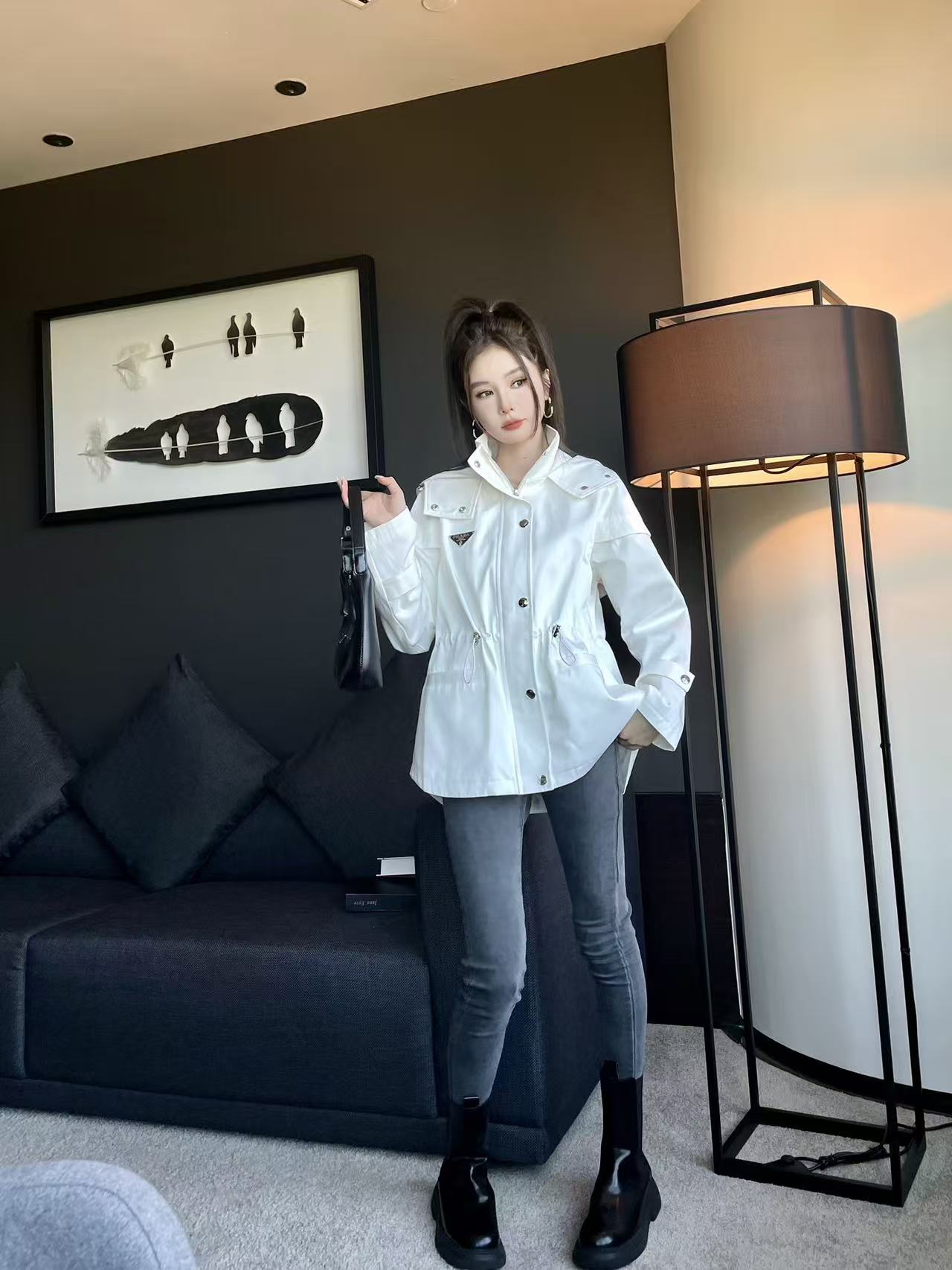 PR4DA トライアングルロゴ レースアップ フード付きトレンチコート【50％割引+送料無料】