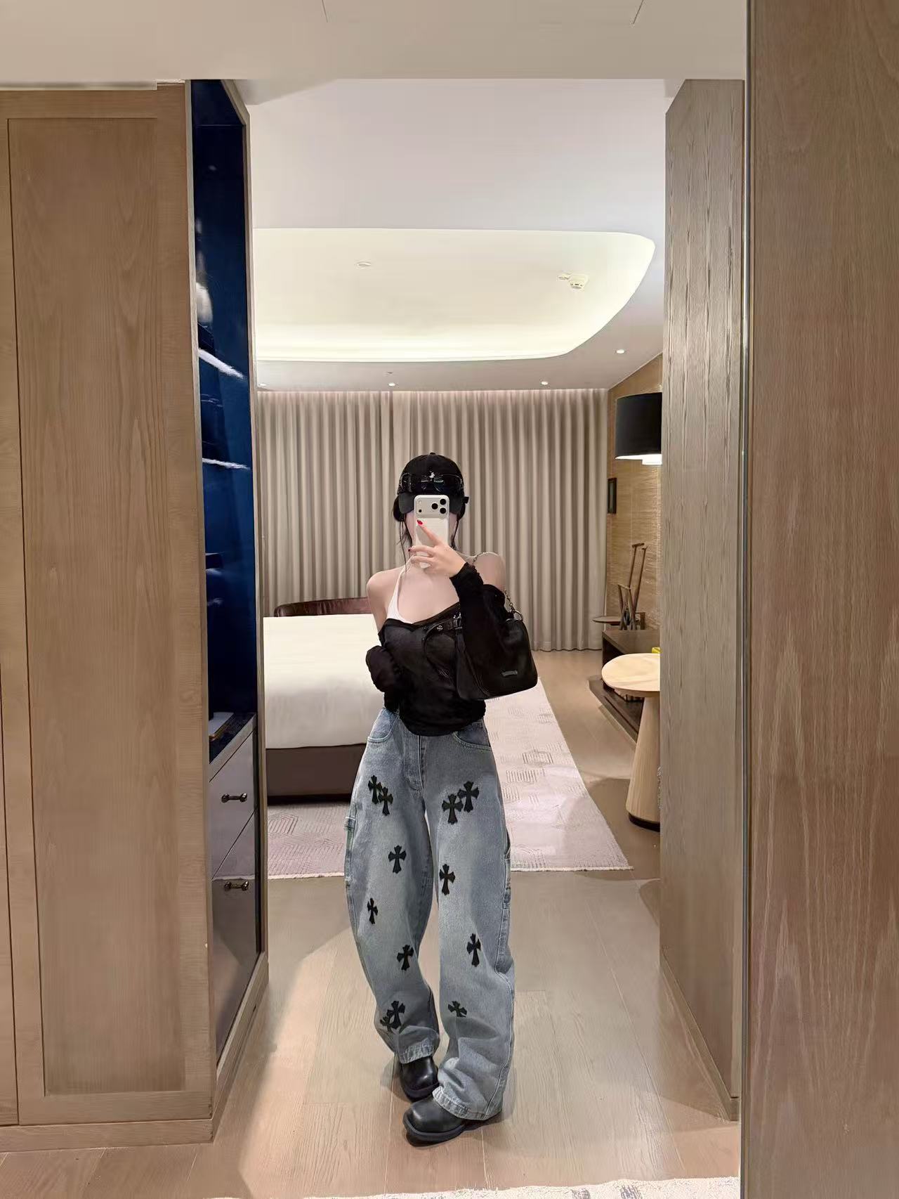 Chr0me Hearts刺繍クロスゴムウエストジーンズ【50％割引+送料無料】