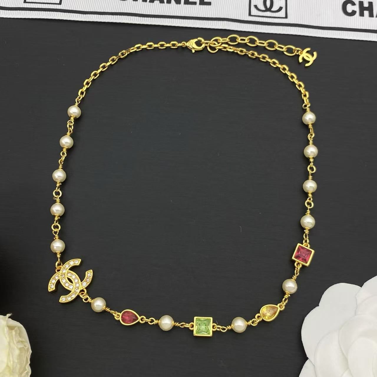 CHANE1 ダブルCパールカラフルネックレス【50％割引+送料無料】