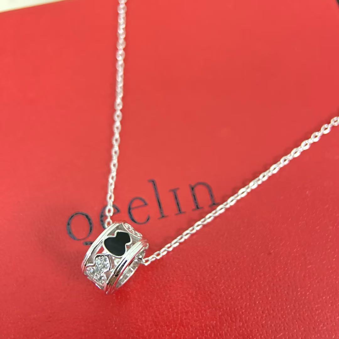 Qeel1n 透かし彫りエナメルひょうたんネックレス ダイヤモンド付き【50％割引+送料無料】