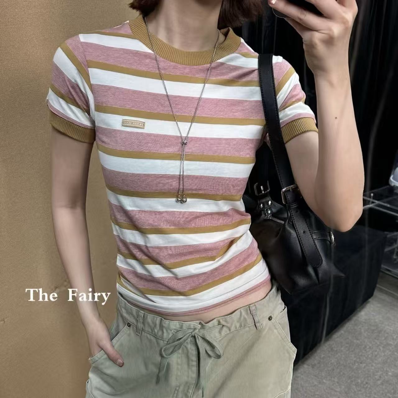 M1UM1U カラーブロック・ストライプ・レタリングTシャツ【50％割引+送料無料】